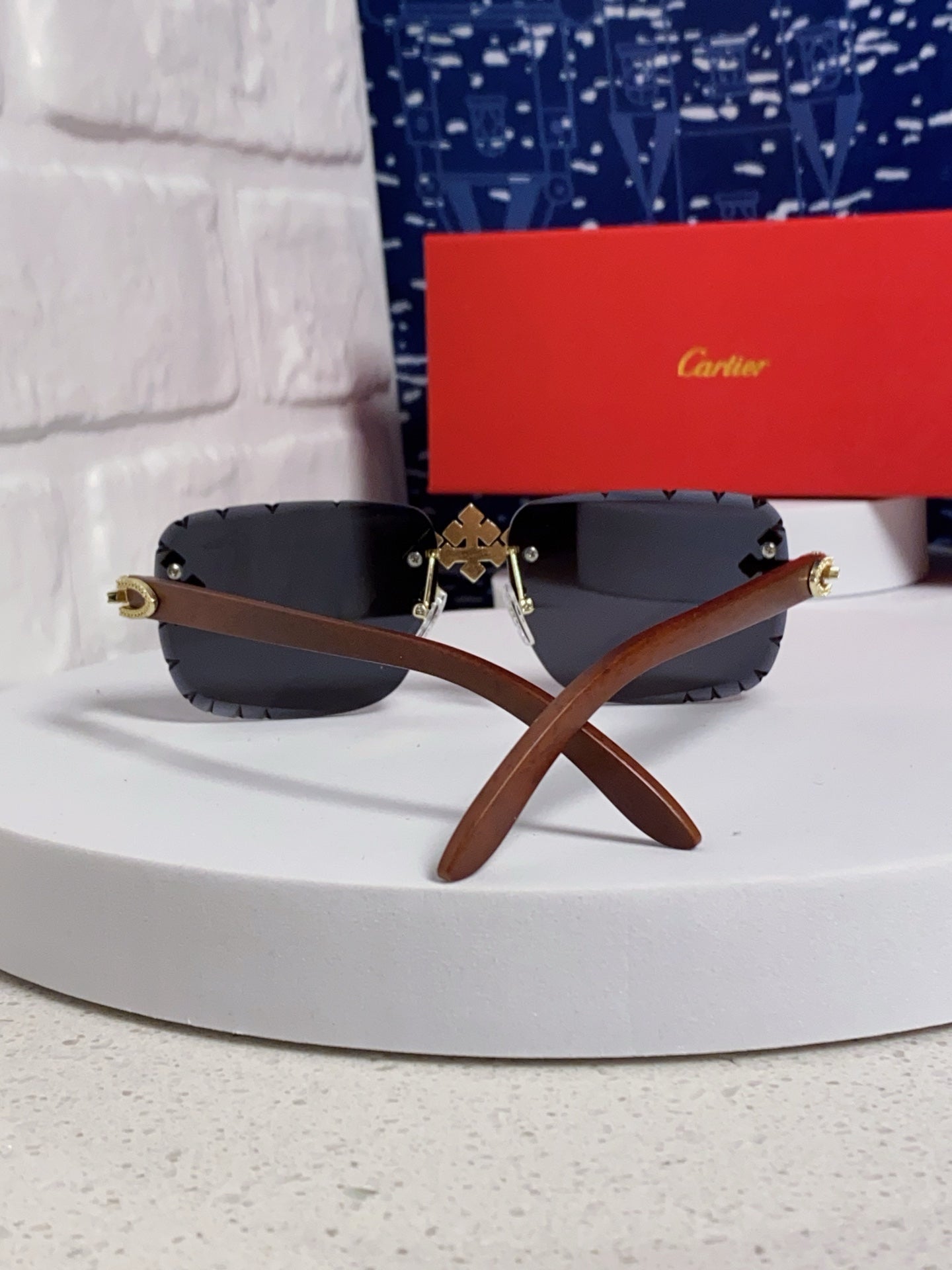 Cartier Lightweight Rimless Blue Lens Sunglasses for Men & Women - 415895 - detail image 3