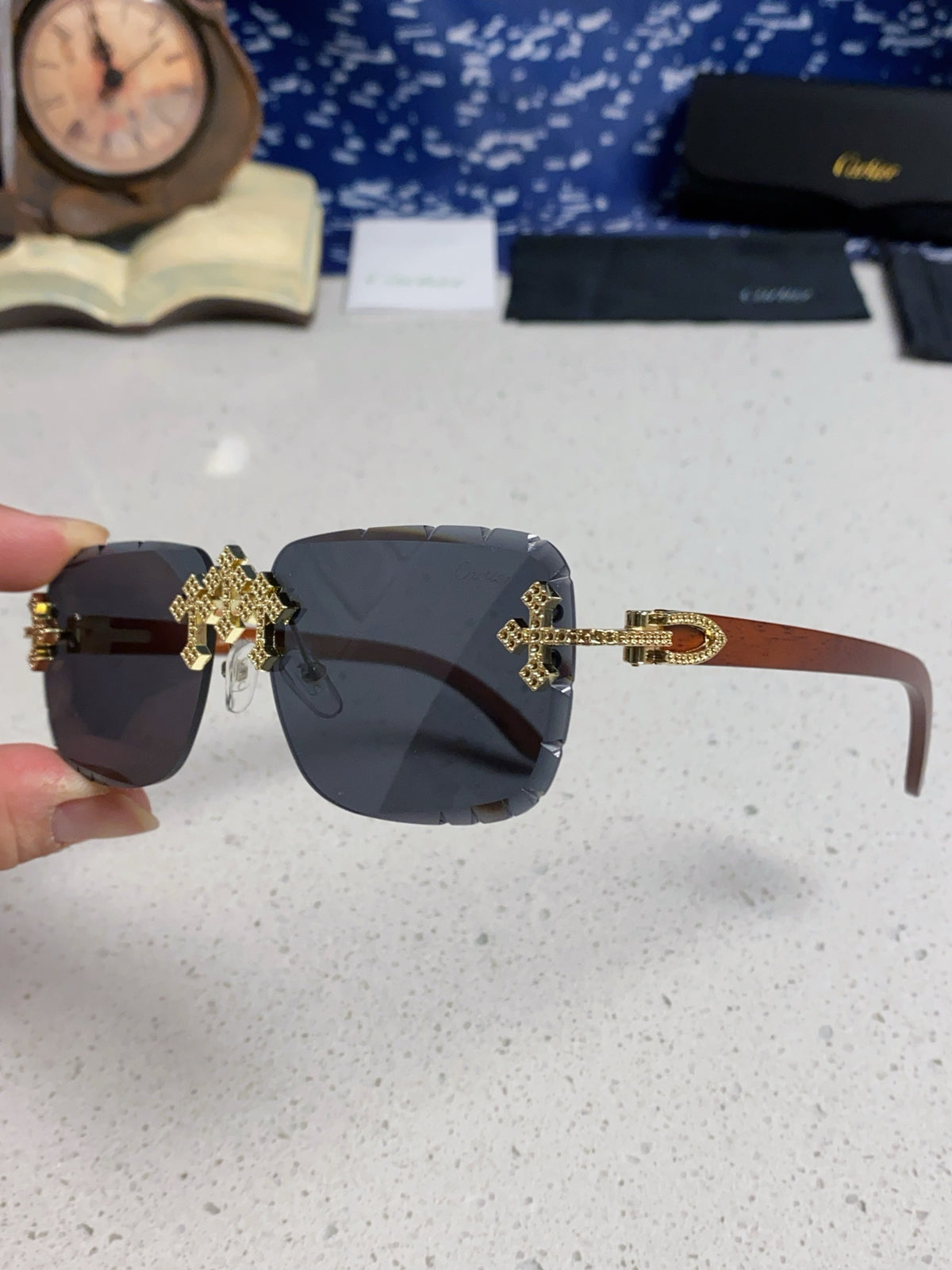 Cartier Lightweight Rimless Blue Lens Sunglasses for Men & Women - 415895 - detail image 6