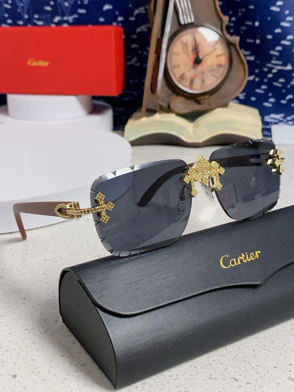 Cartier Lightweight Rimless Blue Lens Sunglasses for Men & Women - 415895 - detail image 11