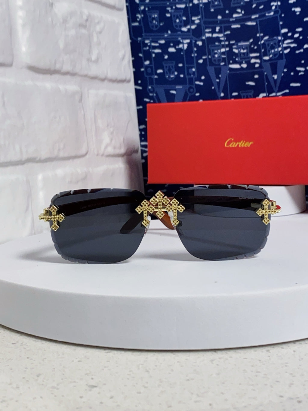 Cartier Lightweight Rimless Blue Lens Sunglasses for Men & Women - 415895 - detail image 2