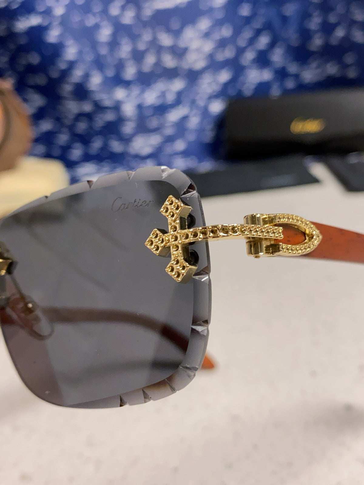 Cartier Lightweight Rimless Blue Lens Sunglasses for Men & Women - 415895 - detail image 8