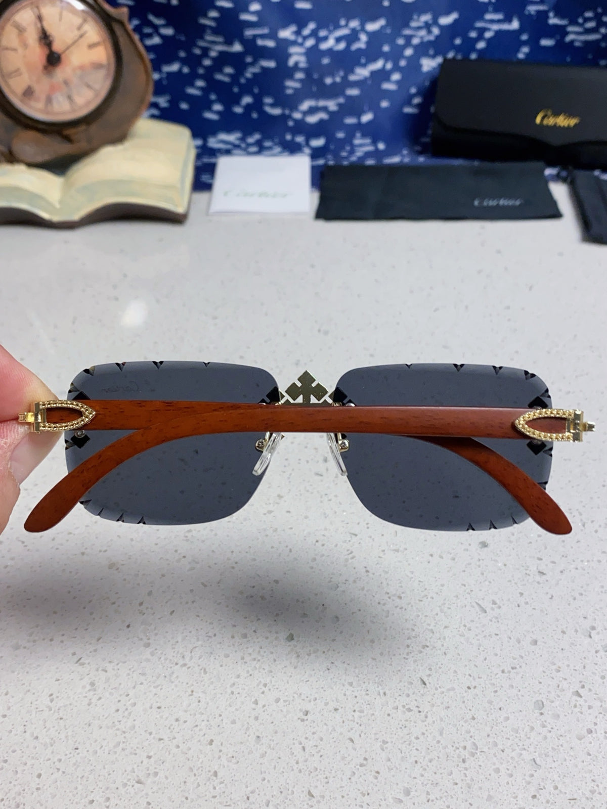 Cartier Lightweight Rimless Blue Lens Sunglasses for Men & Women - 415895 - detail image 5