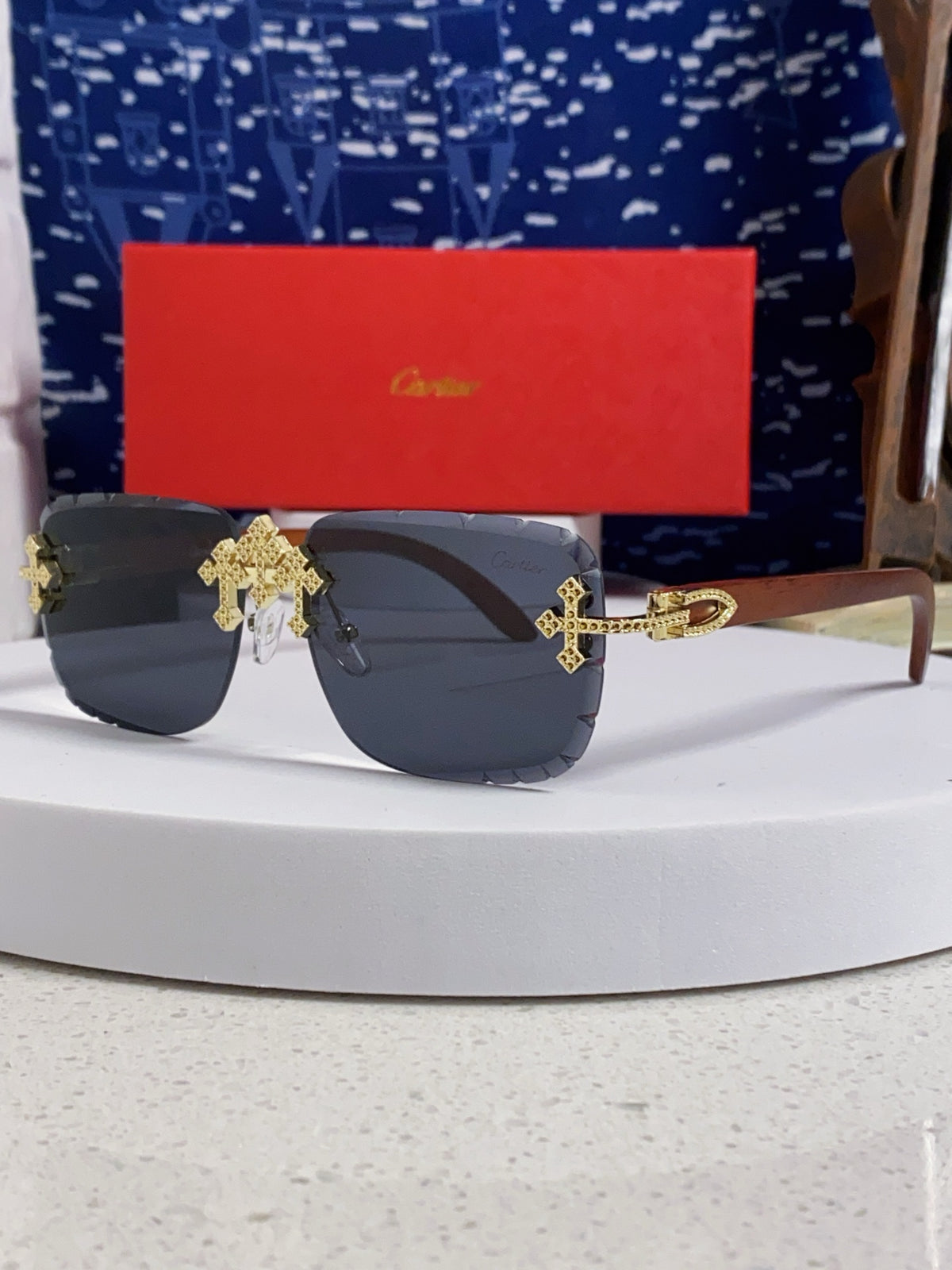 Cartier Lightweight Rimless Blue Lens Sunglasses for Men & Women - 415895