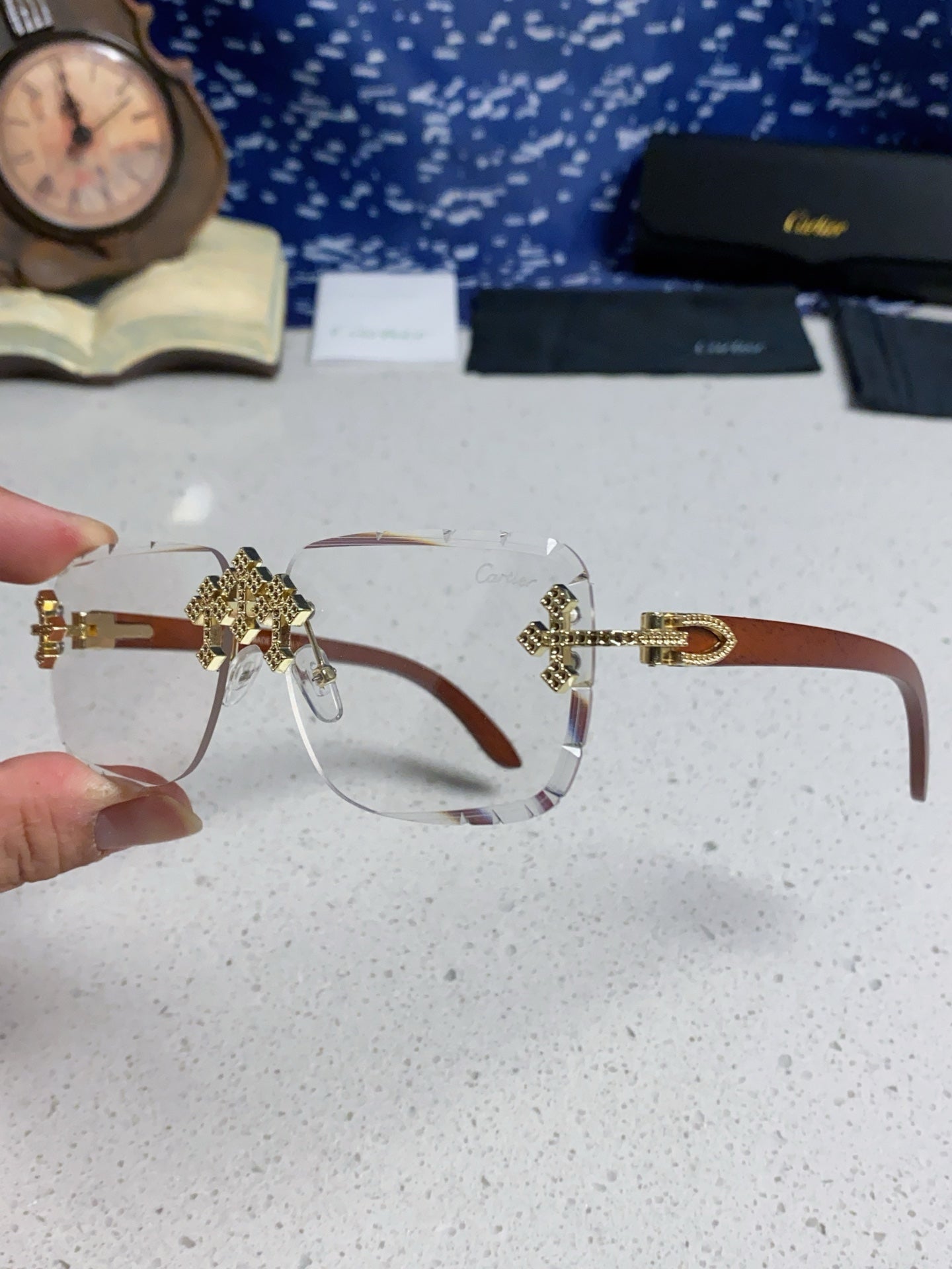 Cartier Lightweight Rimless Silver Lens Sunglasses for Men & Women - 415896 - detail image 6