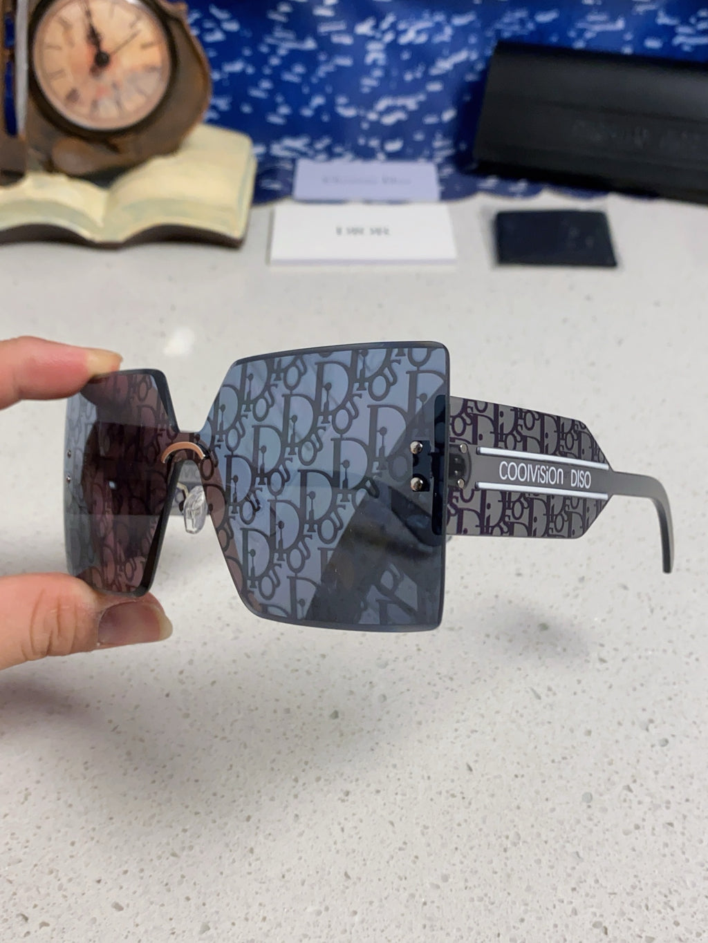 Dior Lightweight Rimless Blue Lens Sunglasses for Men - 431847 - detail image 5