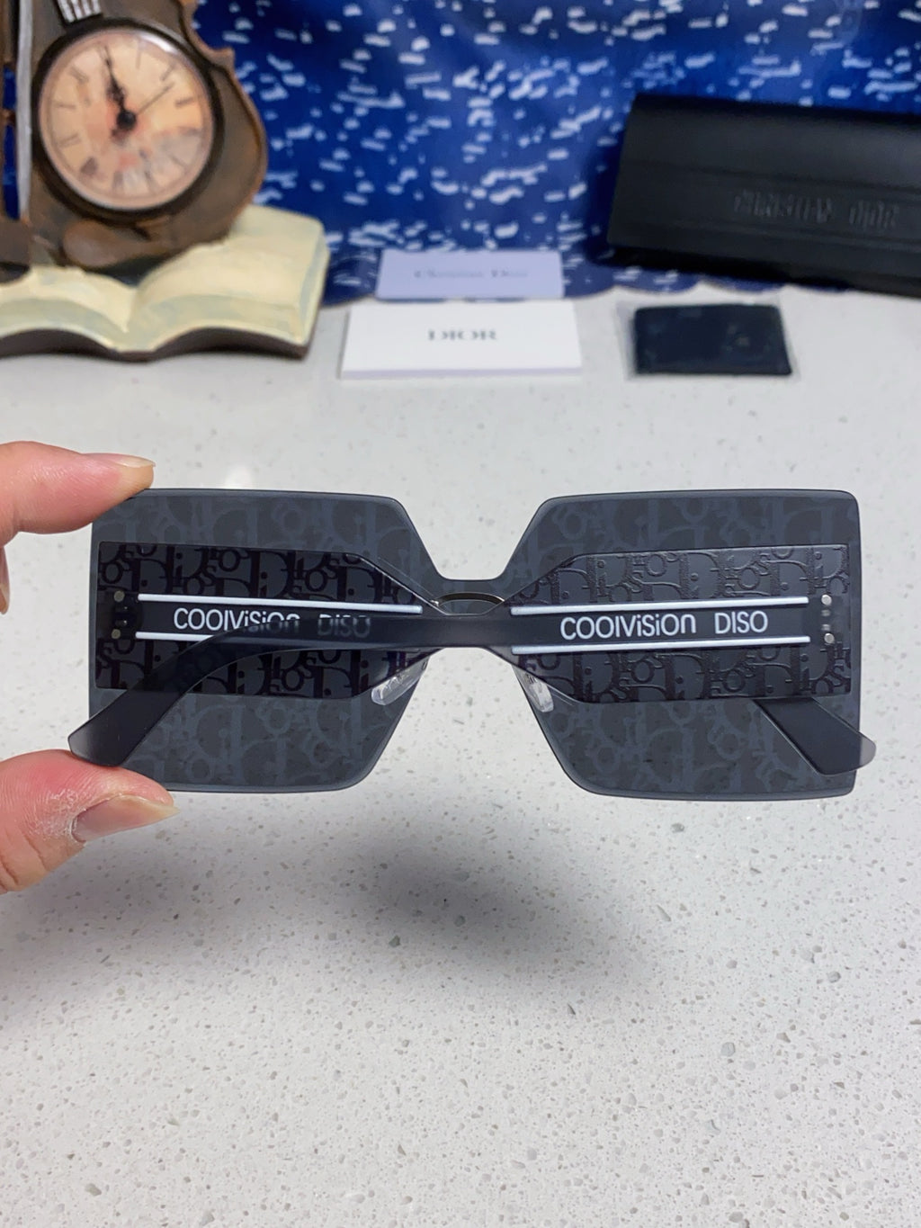 Dior Lightweight Rimless Blue Lens Sunglasses for Men - 431847 - detail image 4