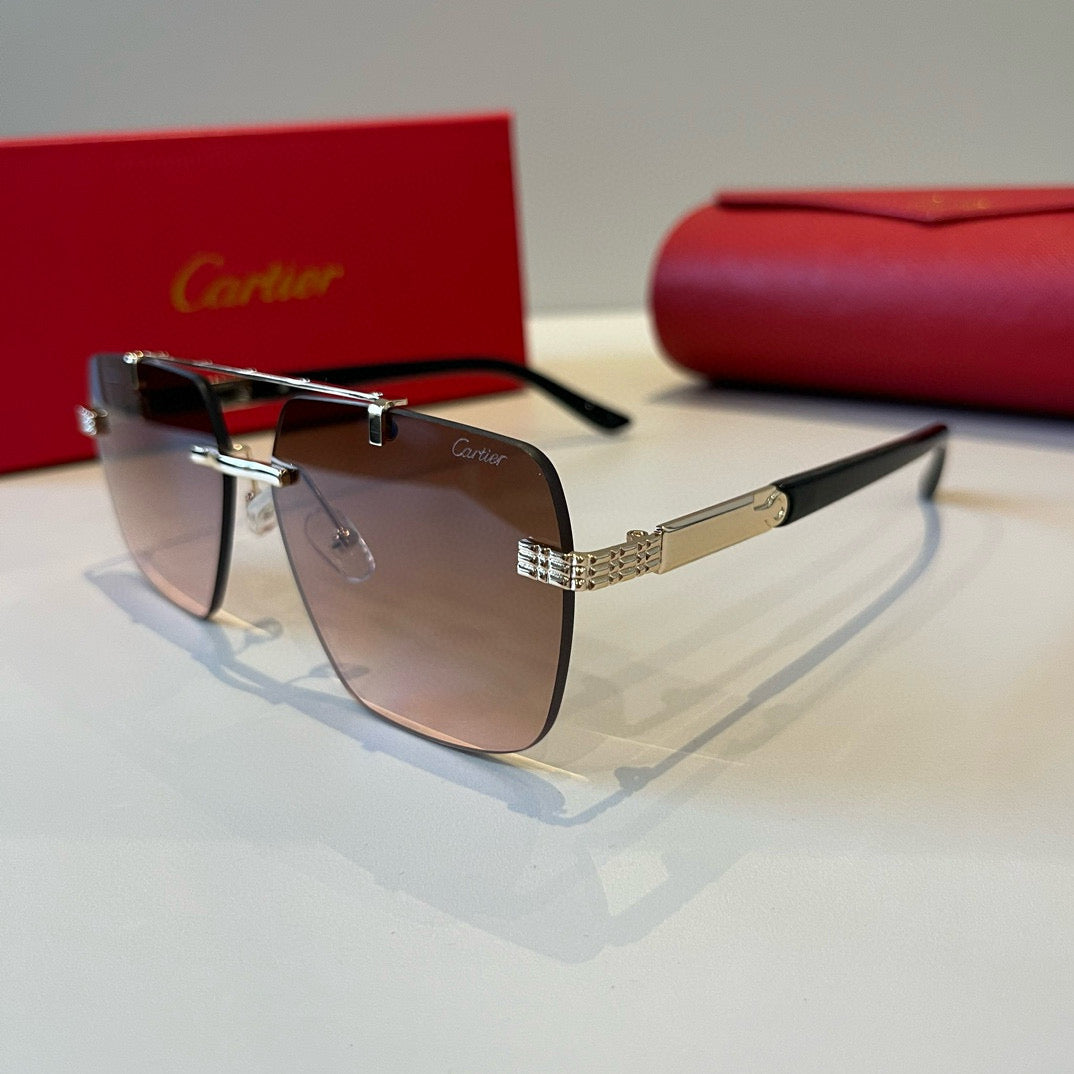 Cartier Lightweight Metal Rimless Brown Lens Sunglasses for Men & Wom - 382818 - detail image 3
