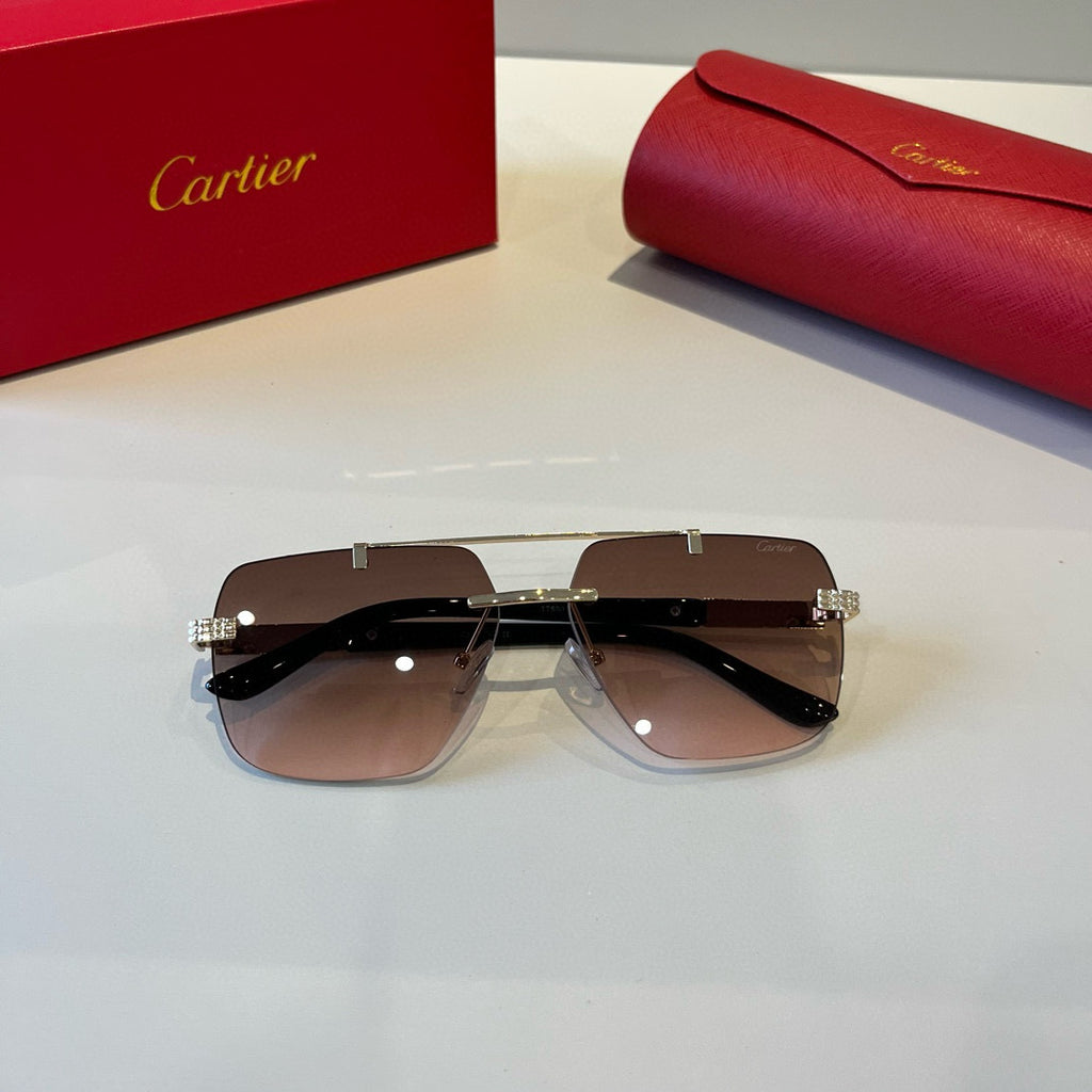 Cartier Lightweight Metal Rimless Brown Lens Sunglasses for Men & Wom - 382818 - detail image 5