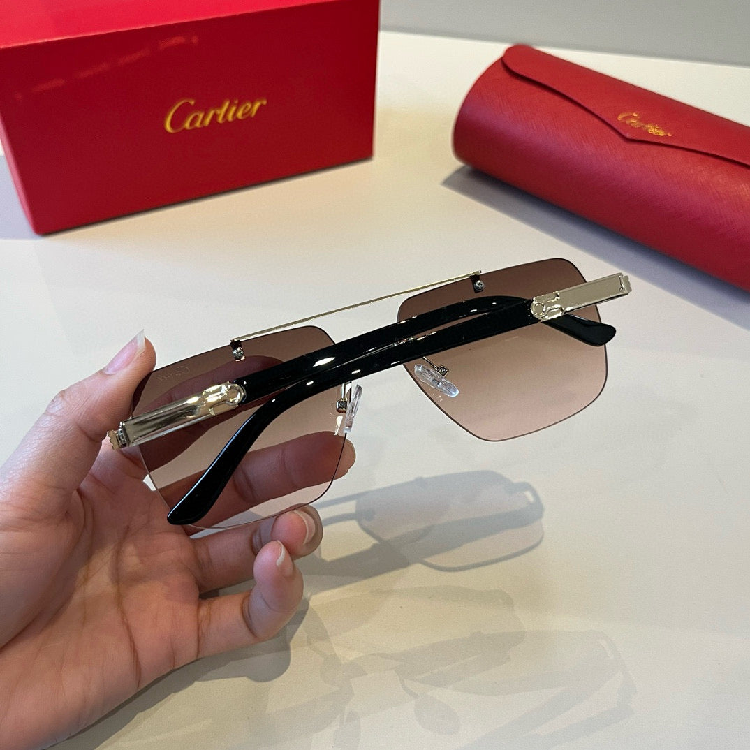 Cartier Lightweight Metal Rimless Brown Lens Sunglasses for Men & Wom - 382818 - detail image 7