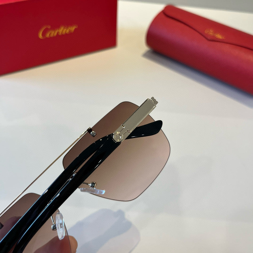 Cartier Lightweight Metal Rimless Brown Lens Sunglasses for Men & Wom - 382818 - detail image 8