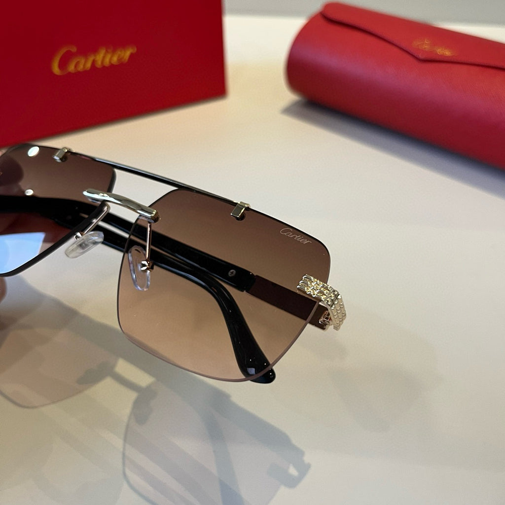 Cartier Lightweight Metal Rimless Brown Lens Sunglasses for Men & Wom - 382818 - detail image 6
