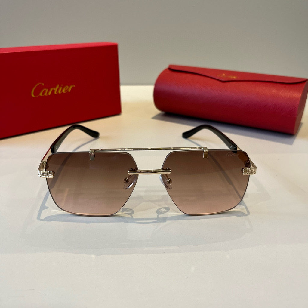 Cartier Lightweight Metal Rimless Brown Lens Sunglasses for Men & Wom - 382818 - detail image 2