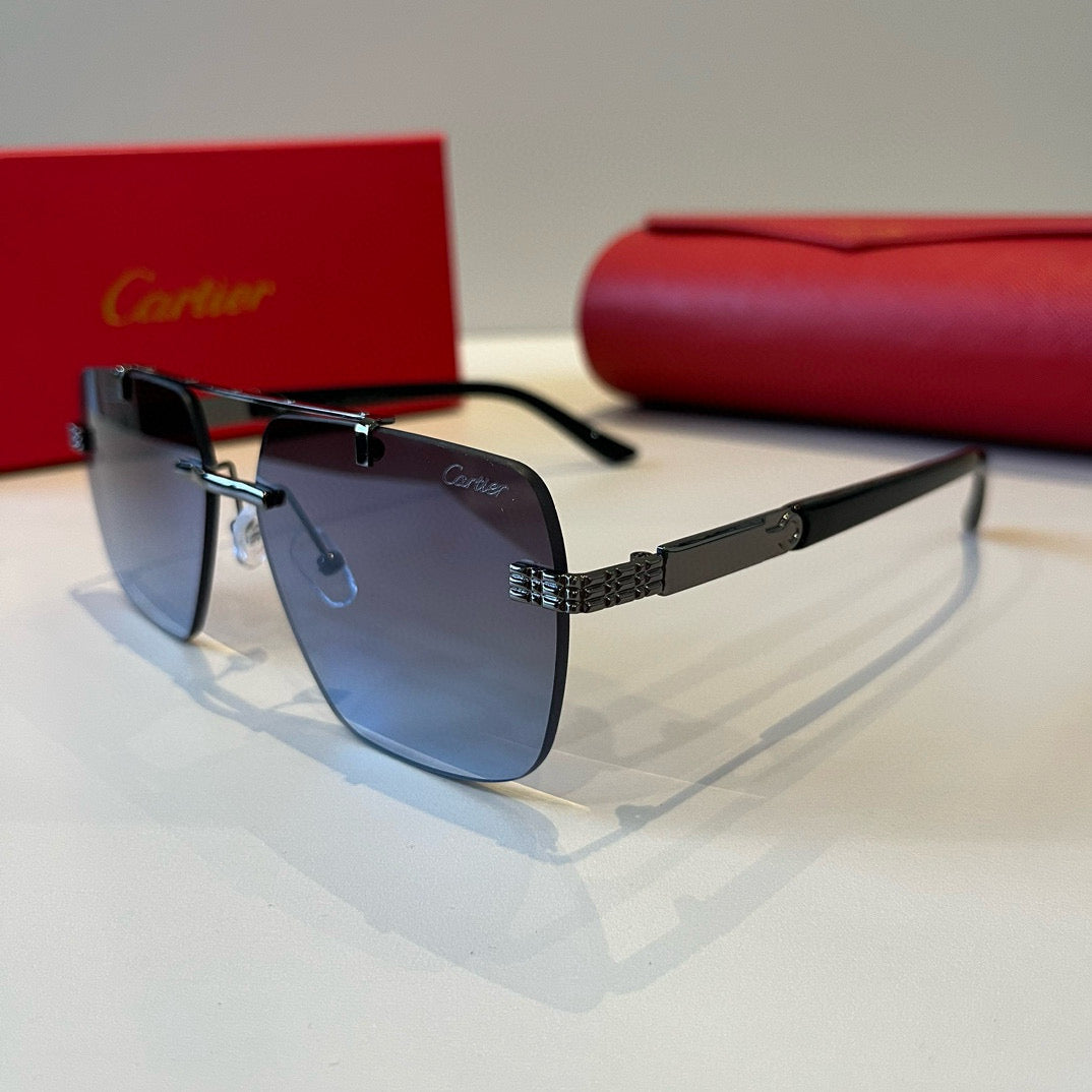 Cartier Lightweight Metal Rimless Blue Lens Sunglasses for Men & Wome - 382819 - detail image 3