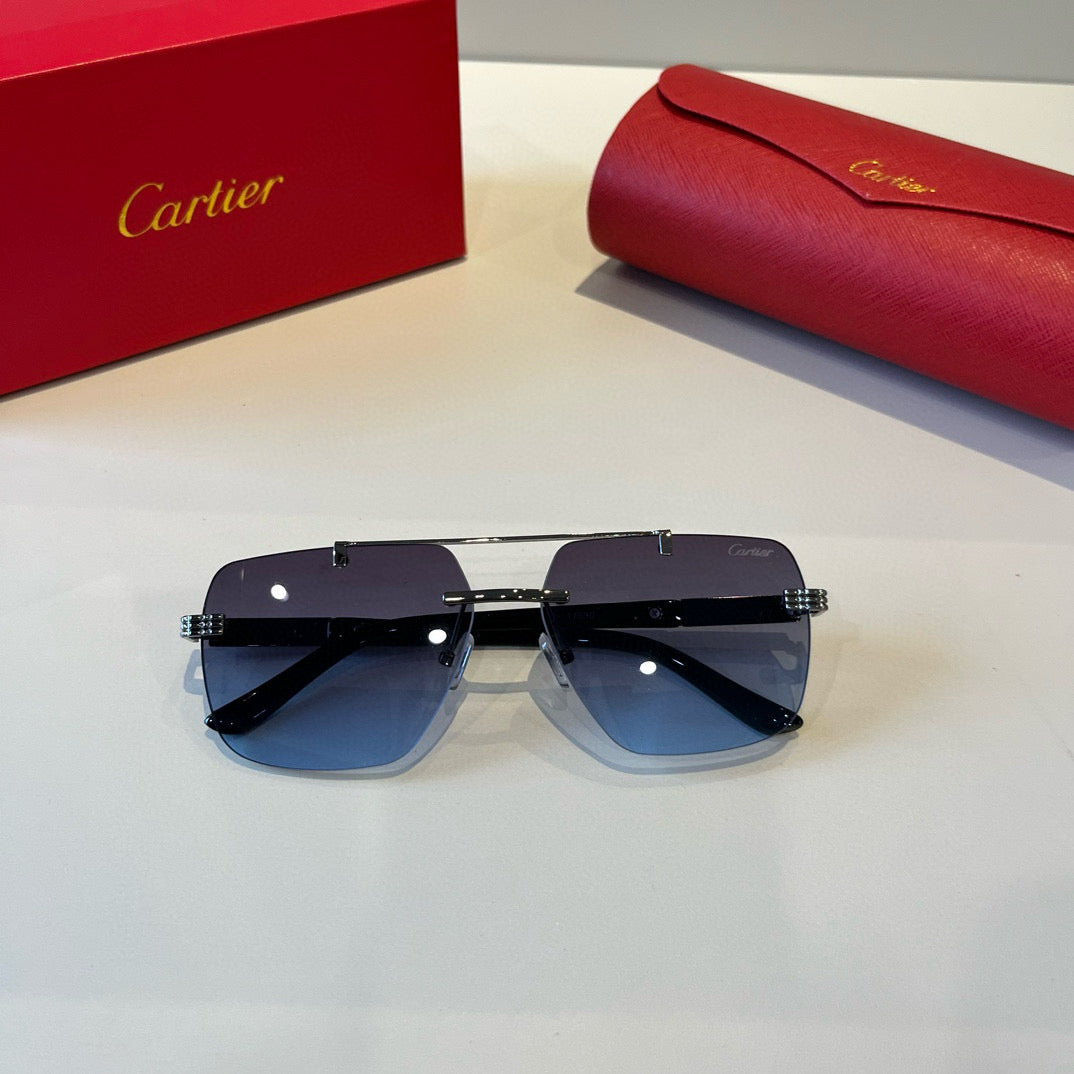 Cartier Lightweight Metal Rimless Blue Lens Sunglasses for Men & Wome - 382819 - detail image 7