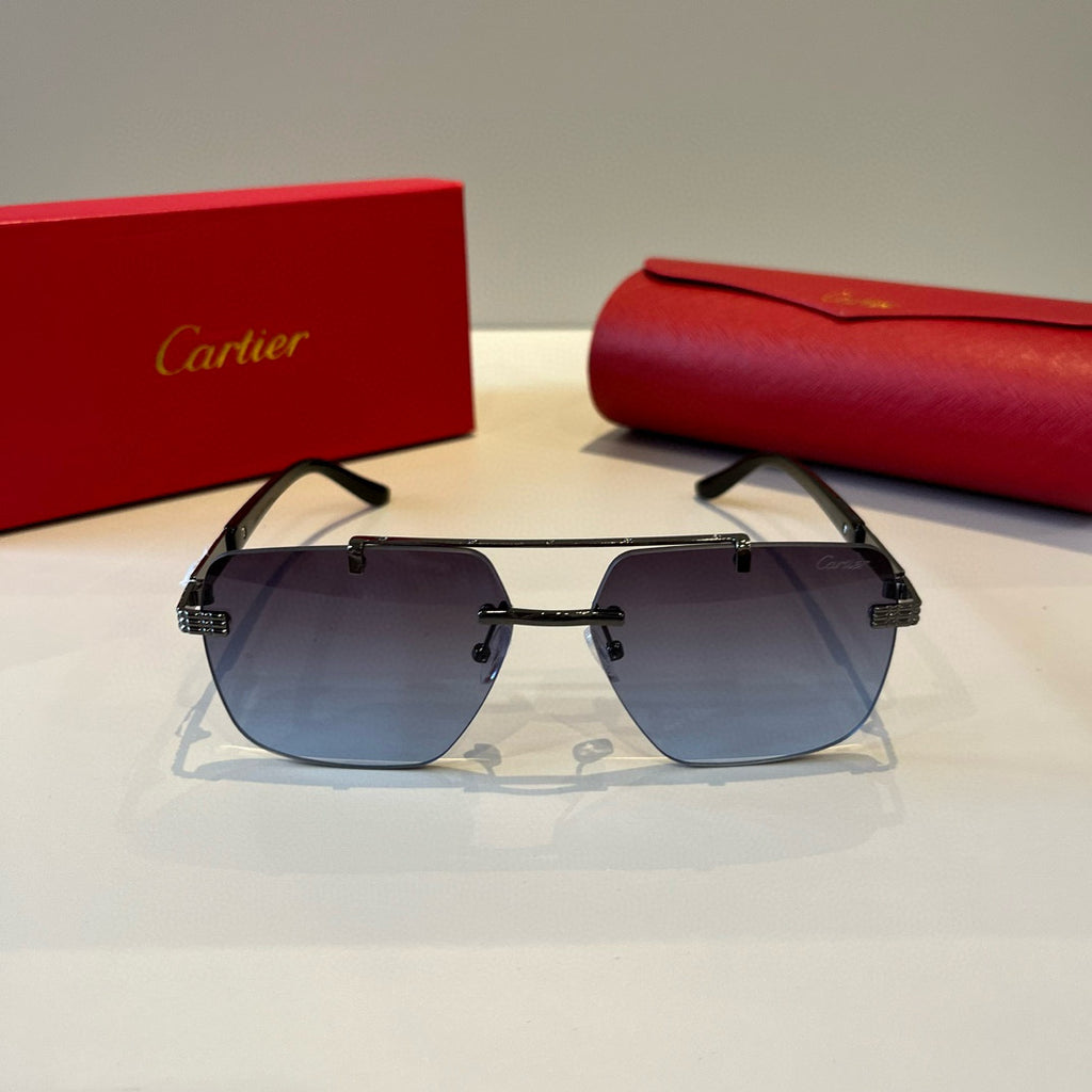 Cartier Lightweight Metal Rimless Blue Lens Sunglasses for Men & Wome - 382819 - detail image 2