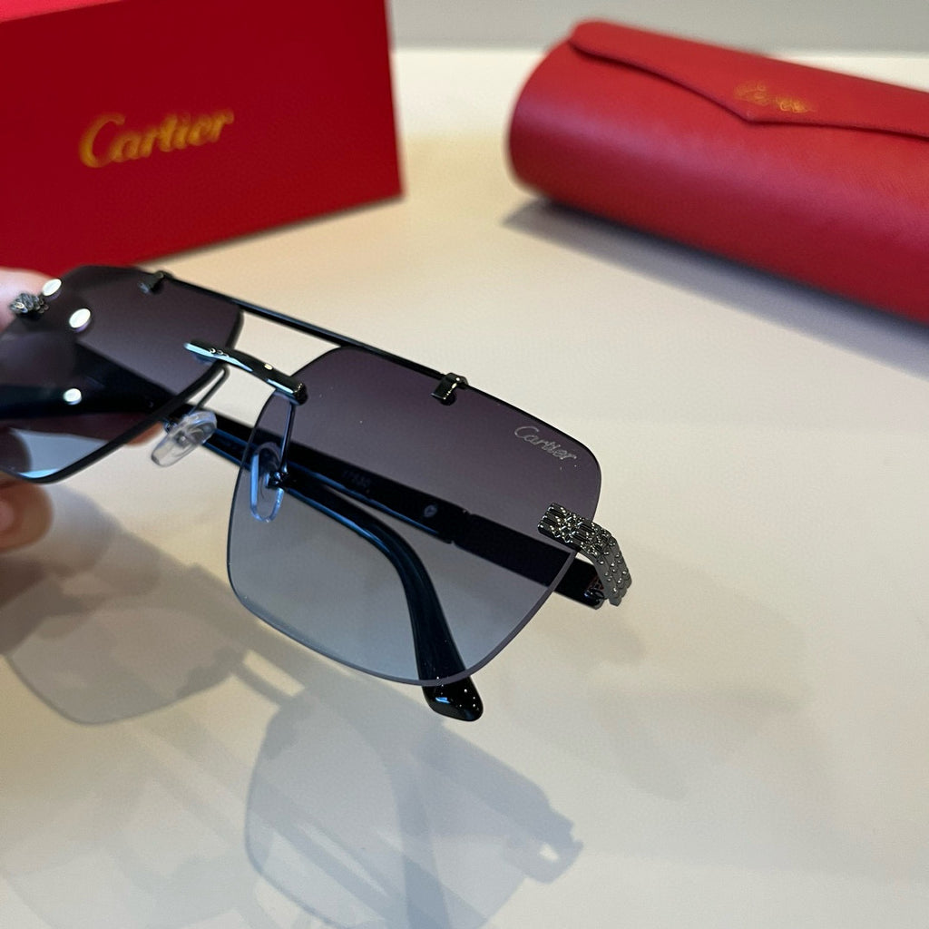 Cartier Lightweight Metal Rimless Blue Lens Sunglasses for Men & Wome - 382819 - detail image 6