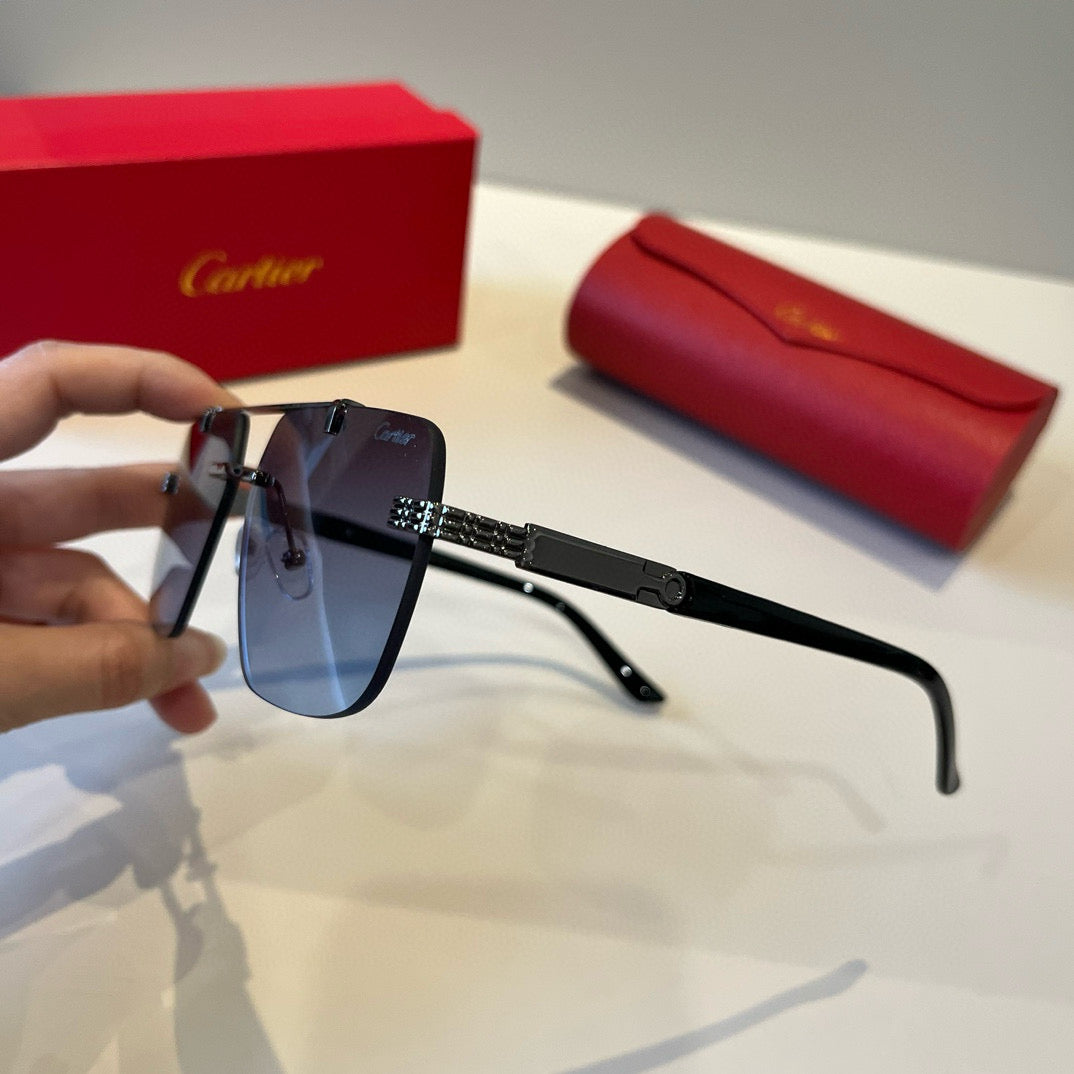 Cartier Lightweight Metal Rimless Blue Lens Sunglasses for Men & Wome - 382819 - detail image 4