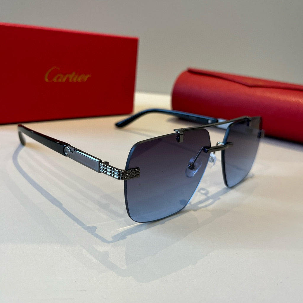 Cartier Lightweight Metal Rimless Blue Lens Sunglasses for Men & Wome - 382819