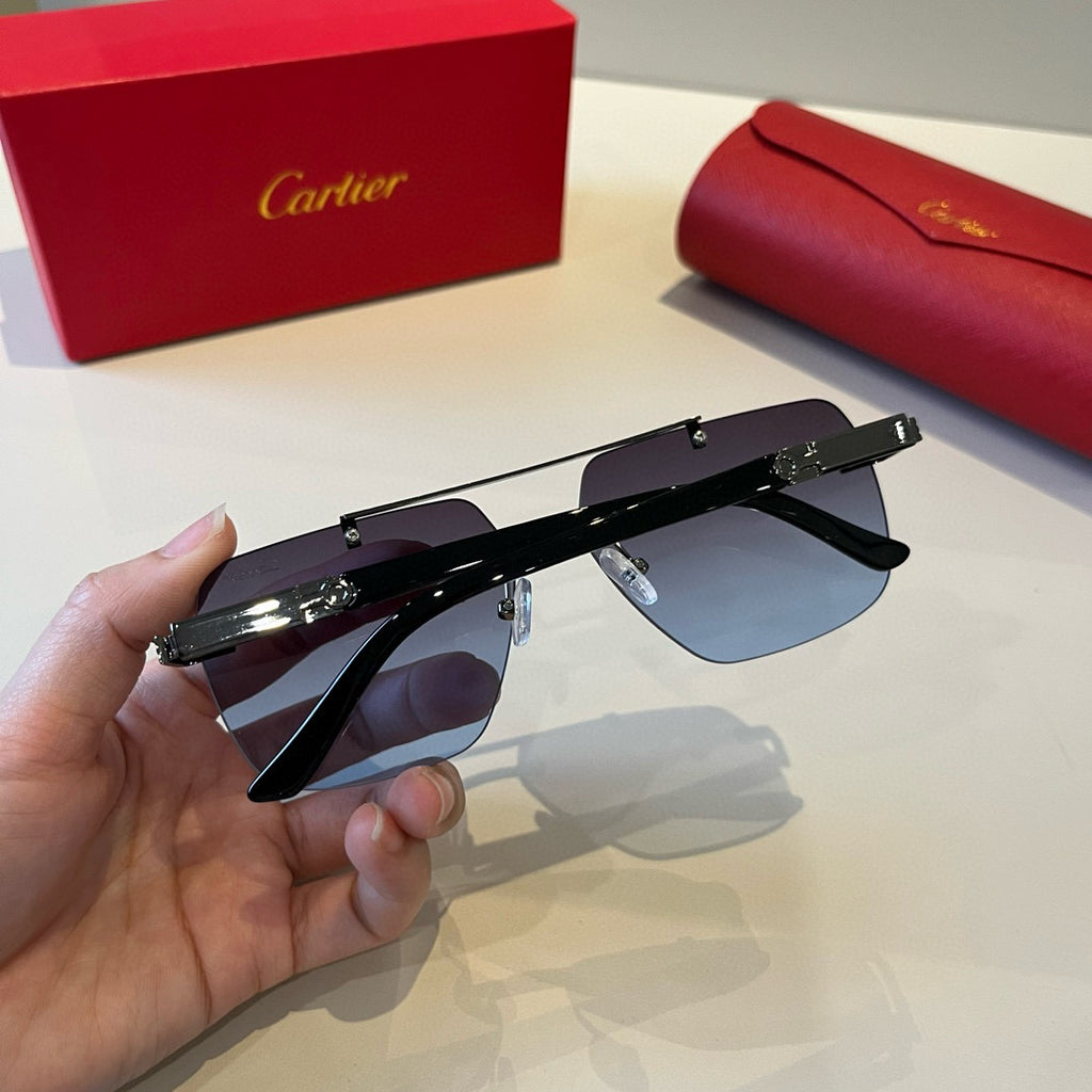 Cartier Lightweight Metal Rimless Blue Lens Sunglasses for Men & Wome - 382819 - detail image 8
