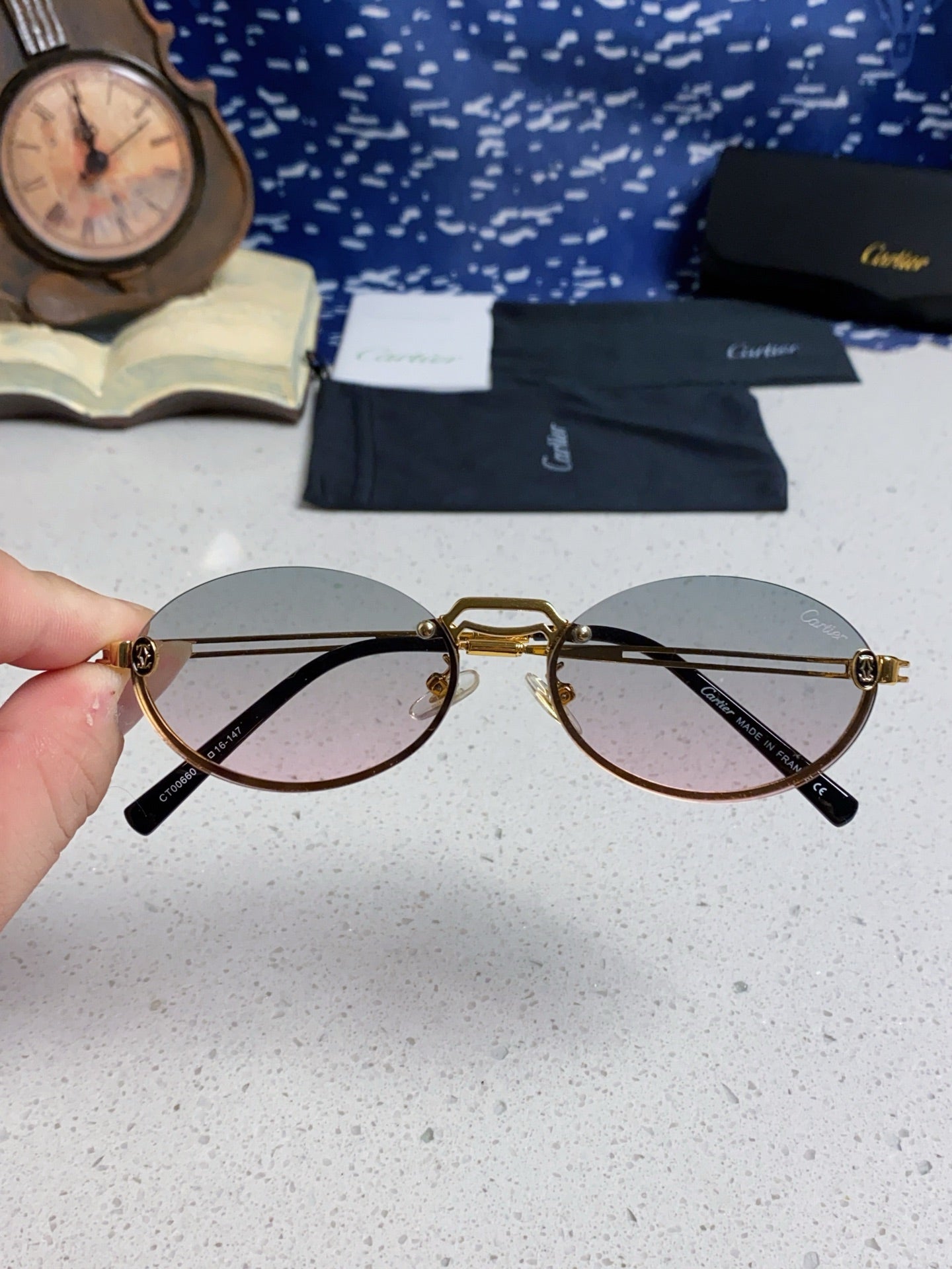 Cartier Lightweight Rimless Silver Lens Sunglasses for Men & Women - 382794 - detail image 4