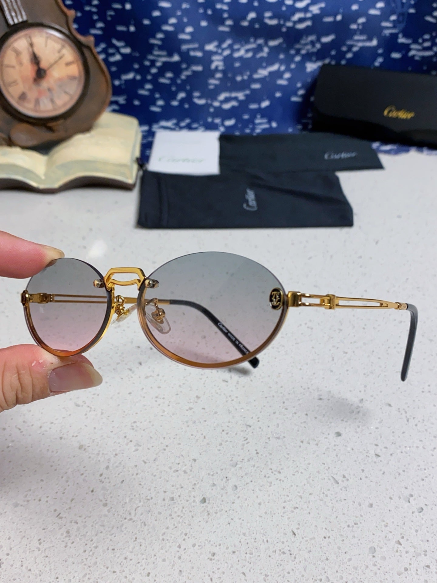 Cartier Lightweight Rimless Silver Lens Sunglasses for Men & Women - 382794 - detail image 6