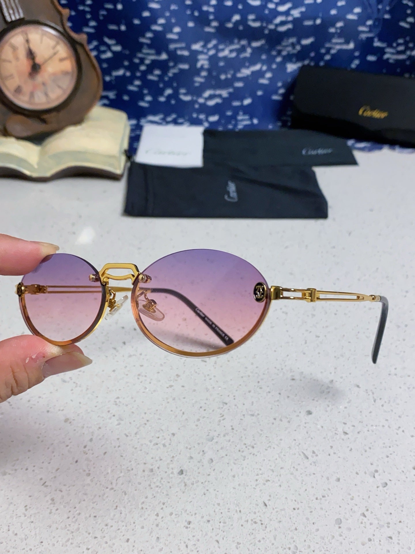 Cartier Lightweight Rimless Silver Lens Sunglasses for Men & Women - 382795 - detail image 6