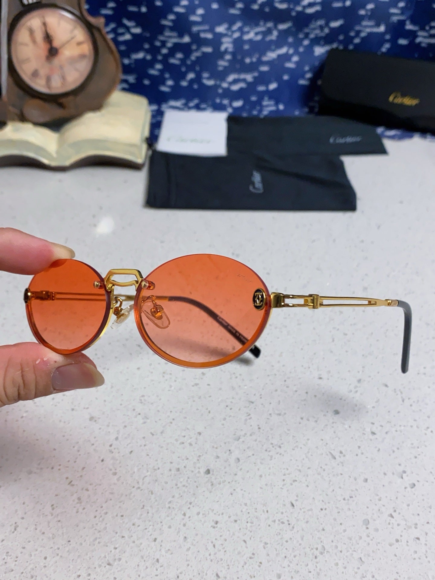 Cartier Lightweight Rimless Pink Lens Sunglasses for Men & Women - 382796 - detail image 5