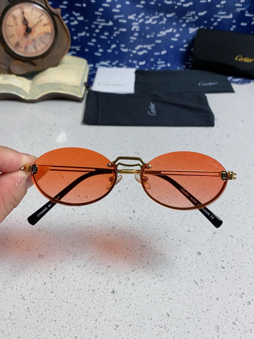 Cartier Lightweight Rimless Pink Lens Sunglasses for Men & Women - 382796 - detail image 3