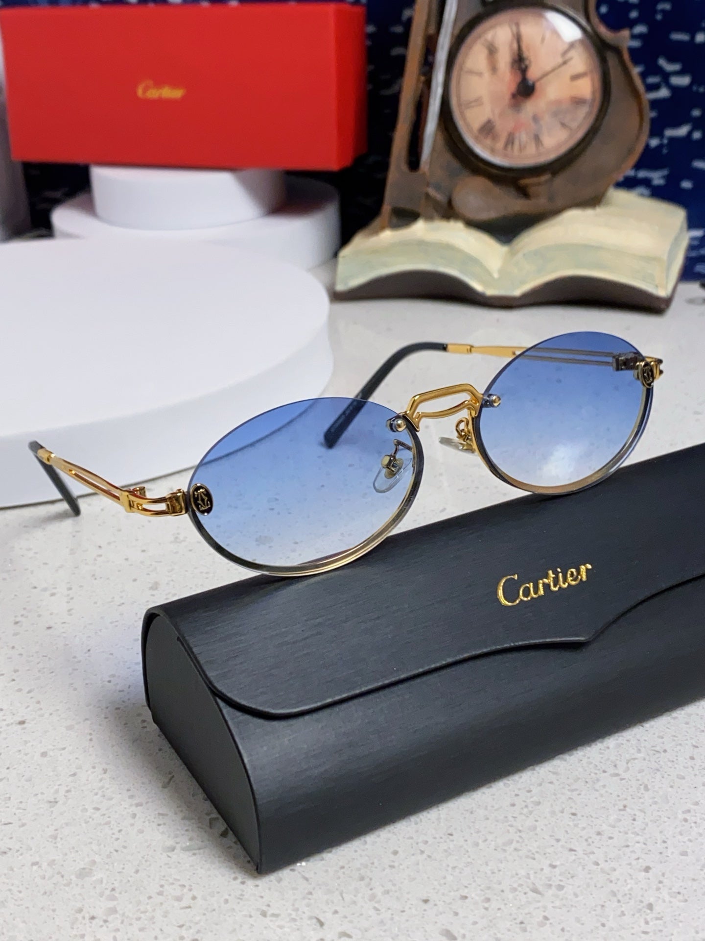Cartier Lightweight Rimless Blue Lens Sunglasses for Men & Women - 382797 - detail image 11