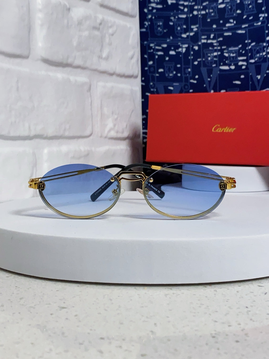 Cartier Lightweight Rimless Blue Lens Sunglasses for Men & Women - 382797 - detail image 2