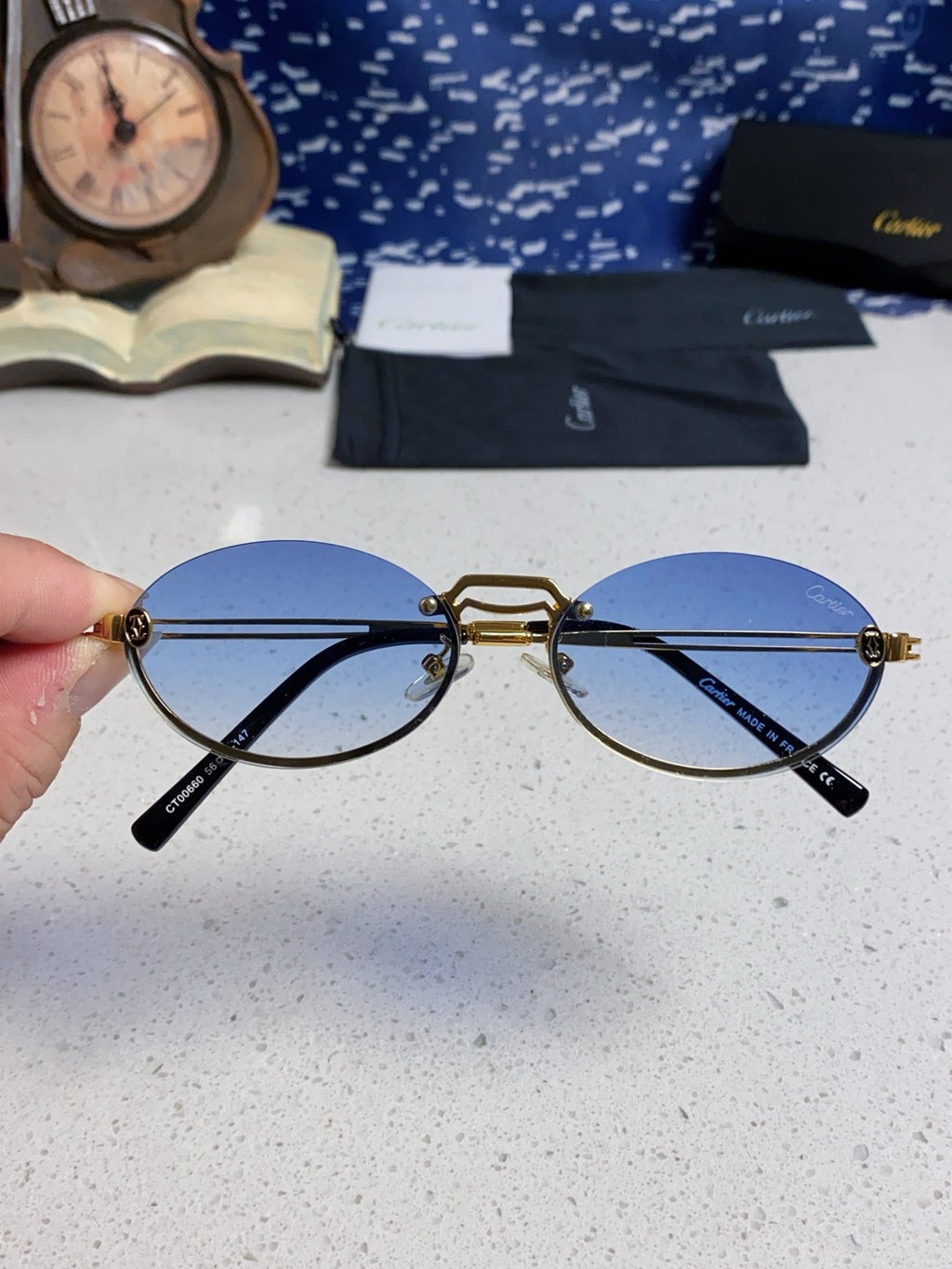 Cartier Lightweight Rimless Blue Lens Sunglasses for Men & Women - 382797 - detail image 4