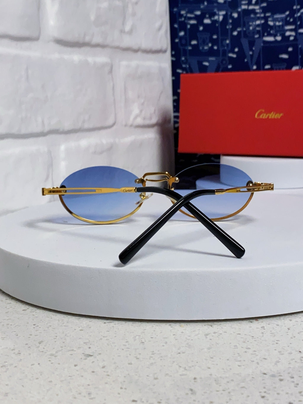 Cartier Lightweight Rimless Blue Lens Sunglasses for Men & Women - 382797 - detail image 3