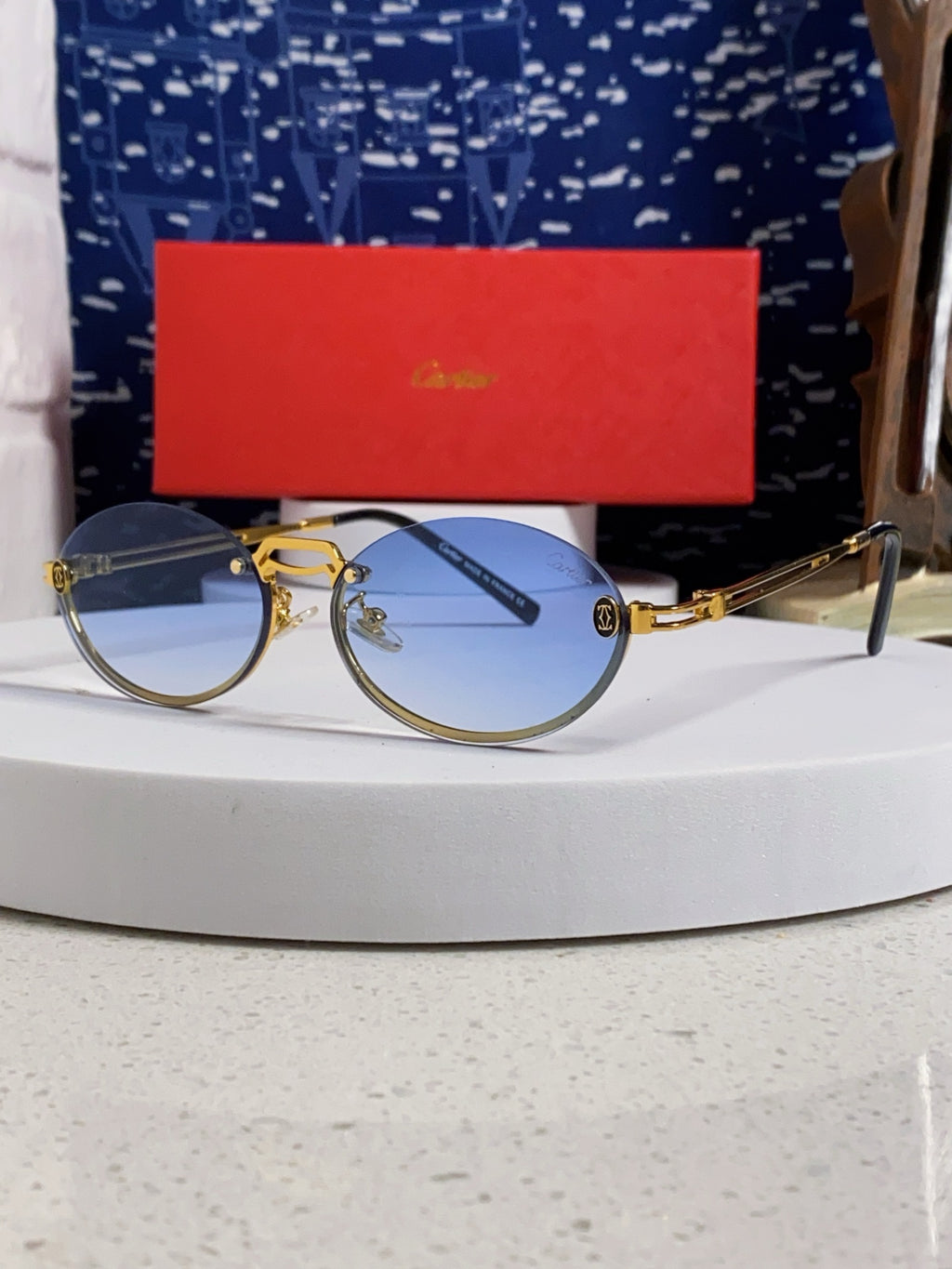 Cartier Lightweight Rimless Blue Lens Sunglasses for Men & Women - 382797