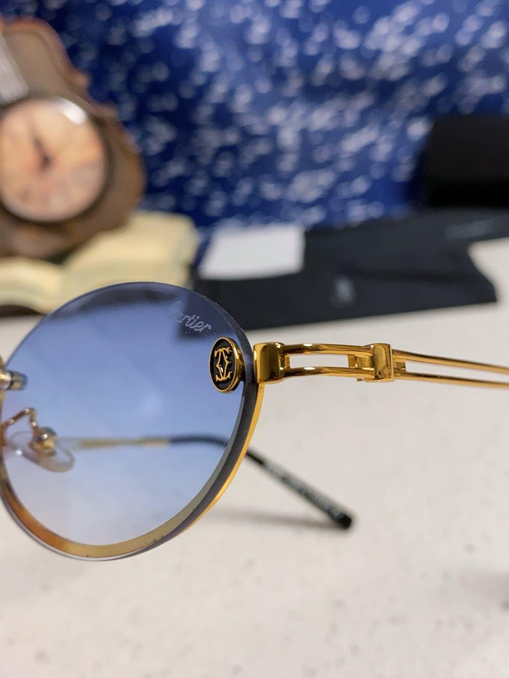 Cartier Lightweight Rimless Blue Lens Sunglasses for Men & Women - 382797 - detail image 7