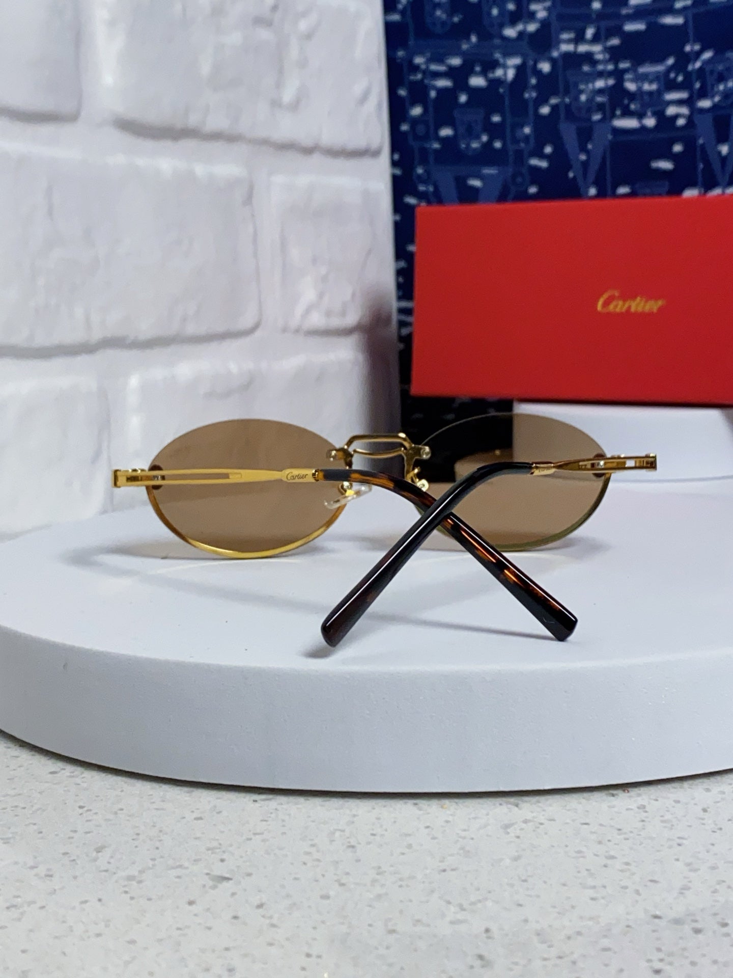 Cartier Lightweight Rimless Brown Lens Sunglasses for Men & Women - 382798 - detail image 3