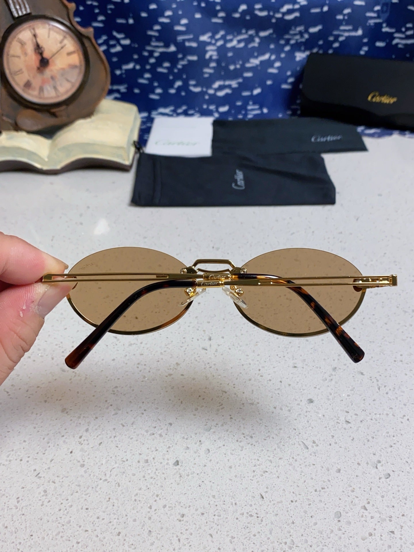 Cartier Lightweight Rimless Brown Lens Sunglasses for Men & Women - 382798 - detail image 5