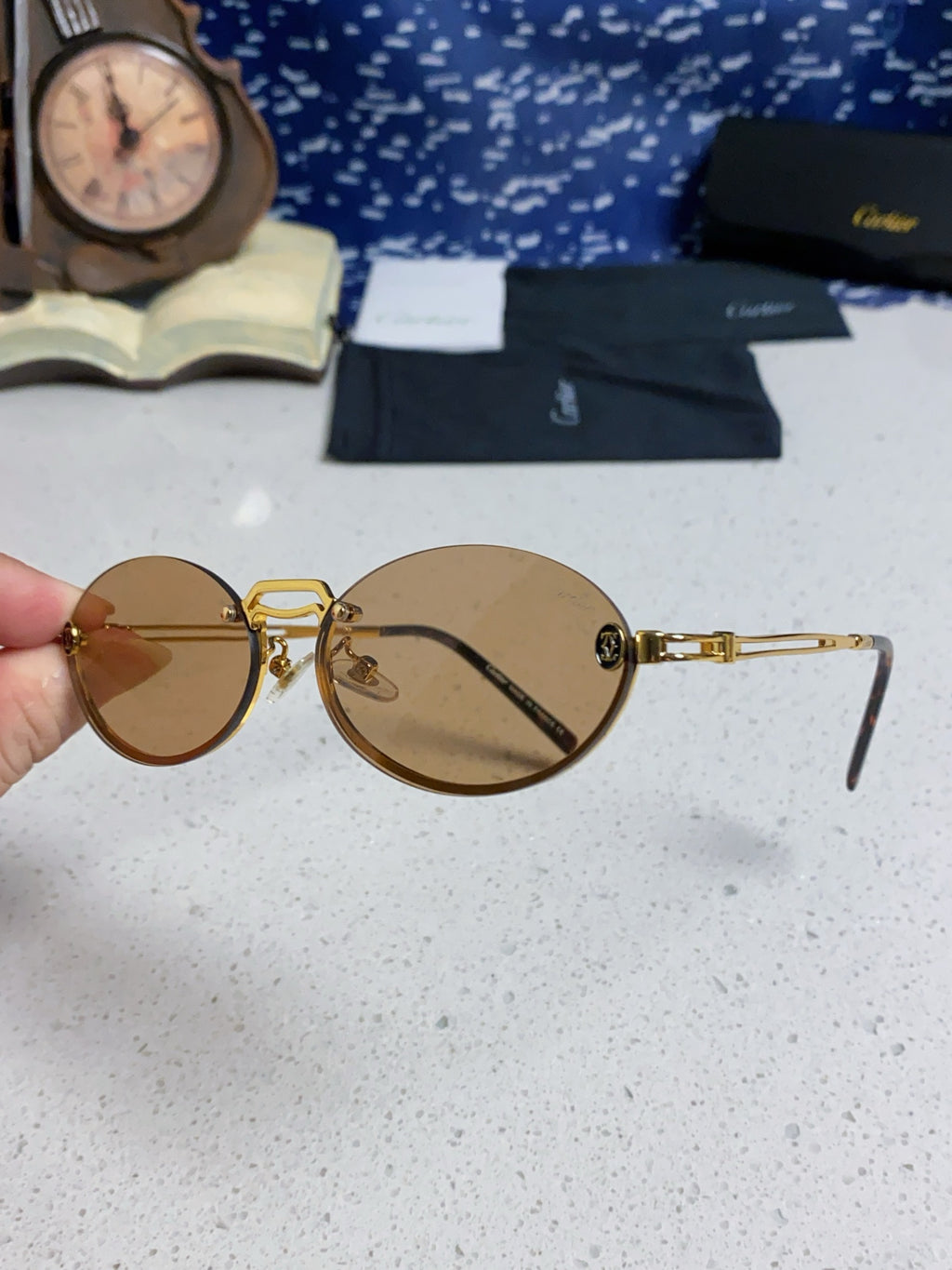 Cartier Lightweight Rimless Brown Lens Sunglasses for Men & Women - 382798 - detail image 6