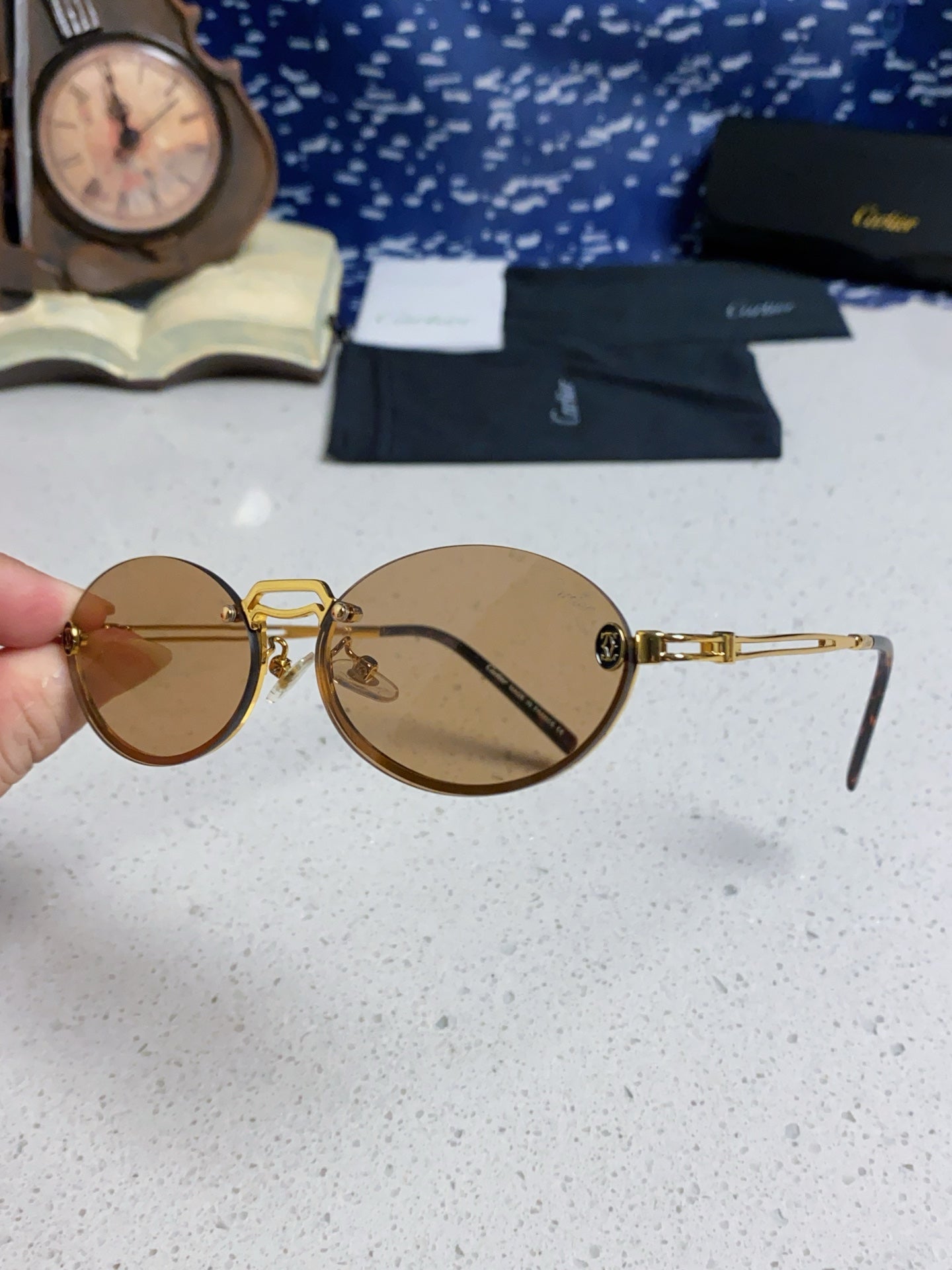 Cartier Lightweight Rimless Brown Lens Sunglasses for Men & Women - 382798 - detail image 6