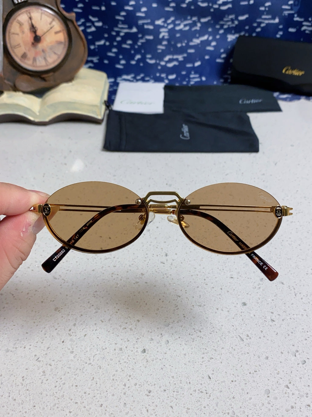 Cartier Lightweight Rimless Brown Lens Sunglasses for Men & Women - 382798 - detail image 4