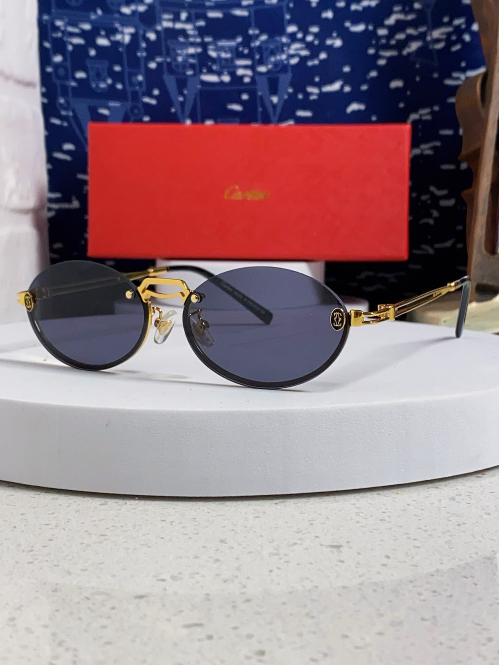 Cartier Lightweight Rimless Blue Lens Sunglasses for Men & Women - 382799