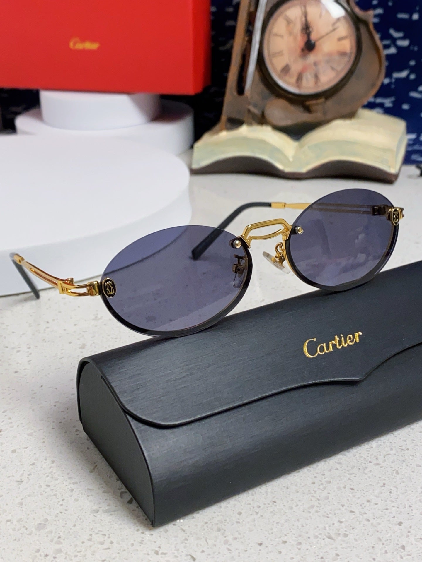 Cartier Lightweight Rimless Blue Lens Sunglasses for Men & Women - 382799 - detail image 10