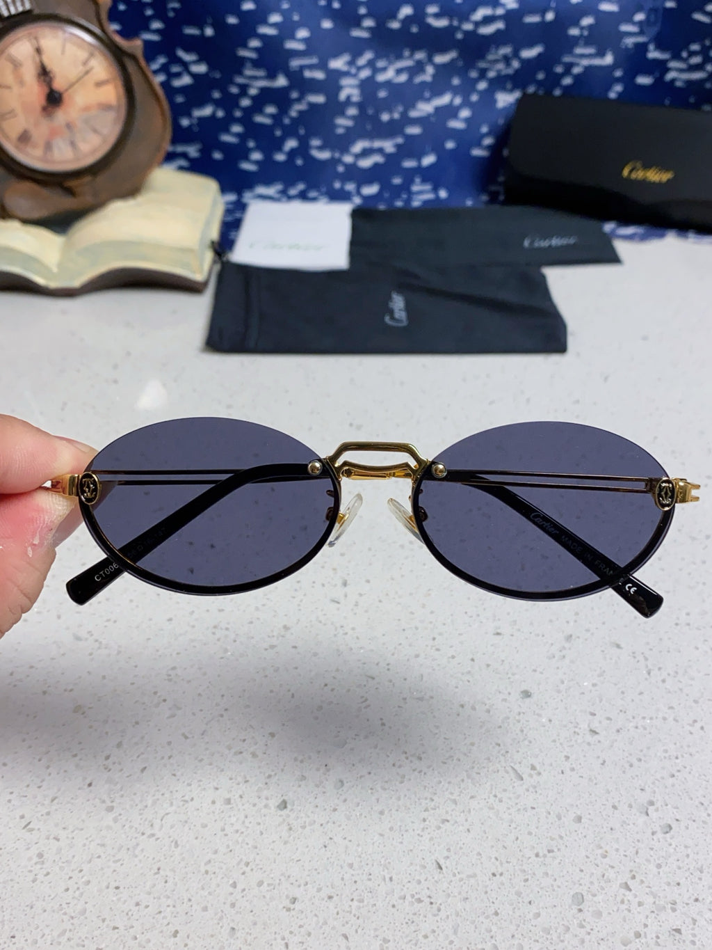 Cartier Lightweight Rimless Blue Lens Sunglasses for Men & Women - 382799 - detail image 4