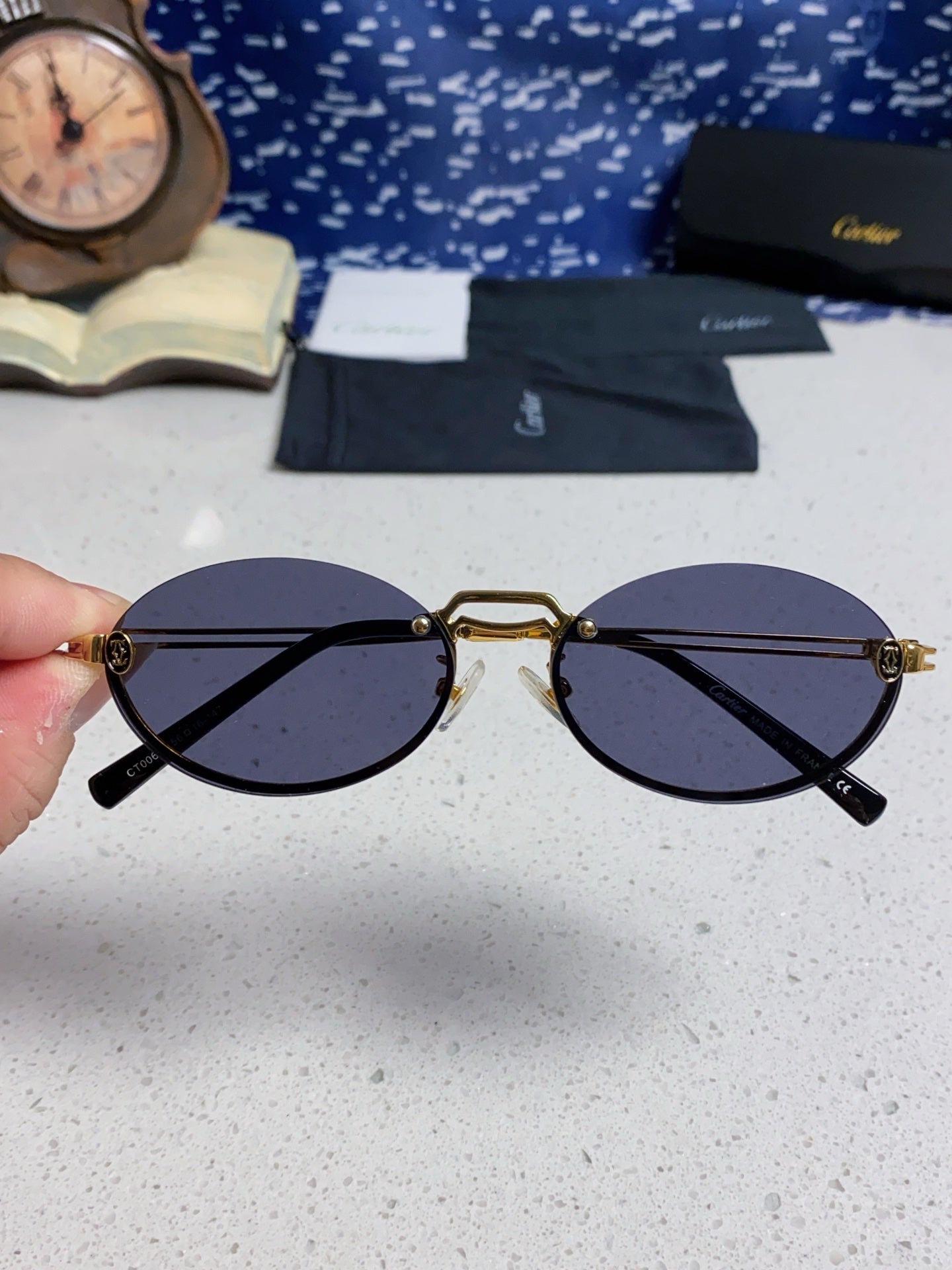 Cartier Lightweight Rimless Blue Lens Sunglasses for Men & Women - 382799 - detail image 4