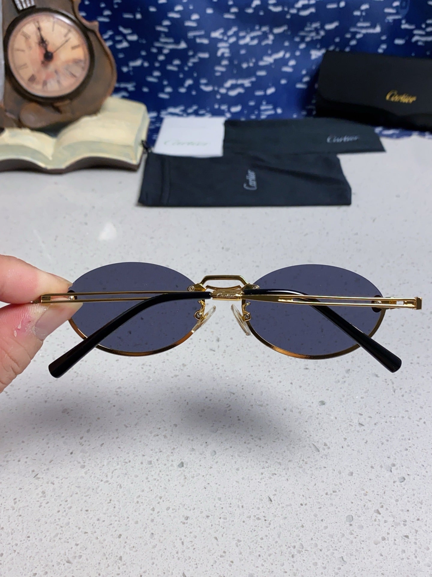 Cartier Lightweight Rimless Blue Lens Sunglasses for Men & Women - 382799 - detail image 5