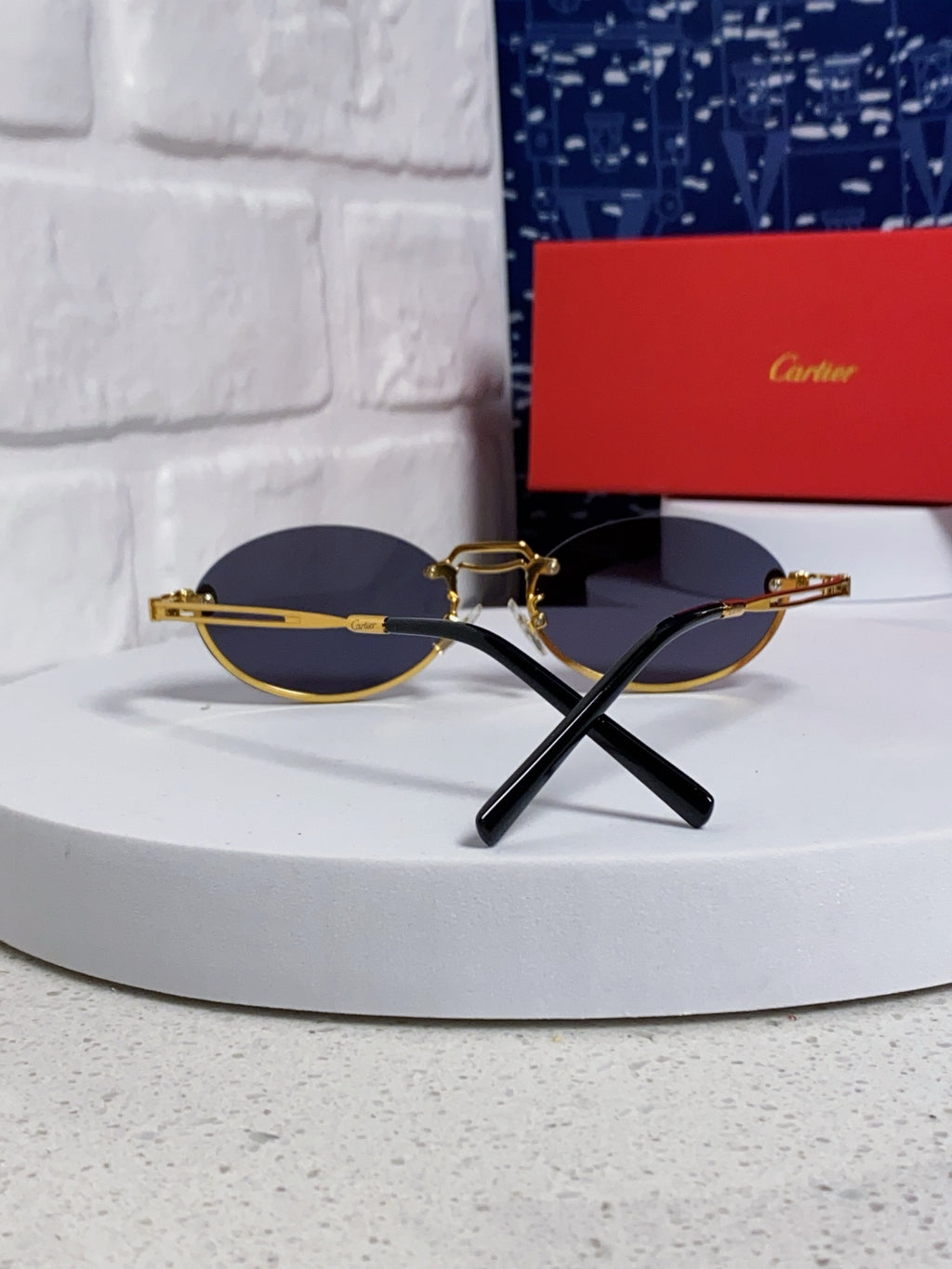 Cartier Lightweight Rimless Blue Lens Sunglasses for Men & Women - 382799 - detail image 3