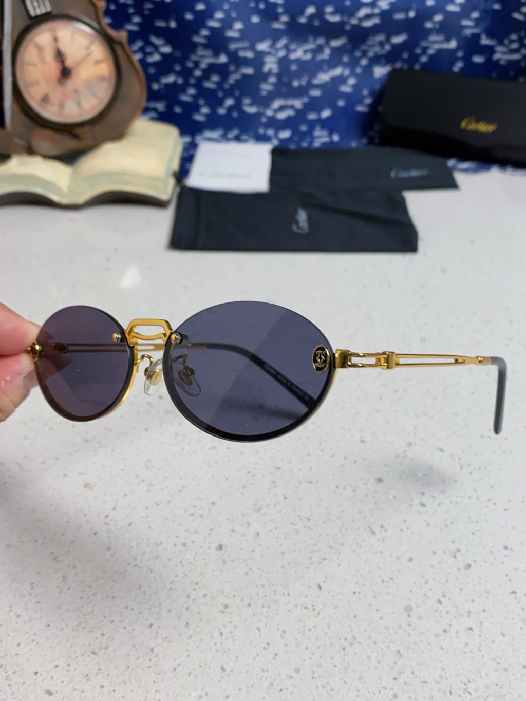 Cartier Lightweight Rimless Blue Lens Sunglasses for Men & Women - 382799 - detail image 6