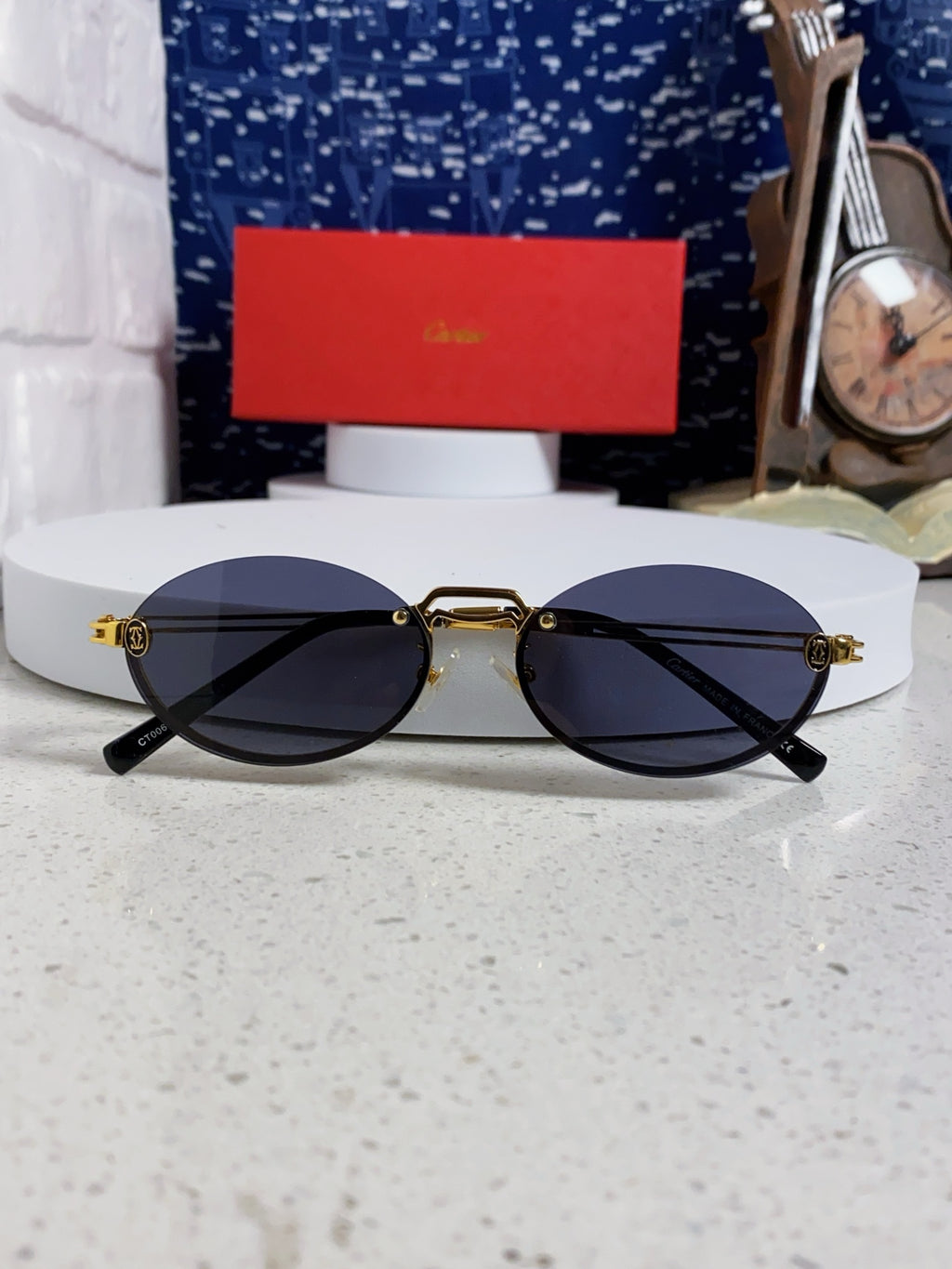 Cartier Lightweight Rimless Blue Lens Sunglasses for Men & Women - 382799 - detail image 9