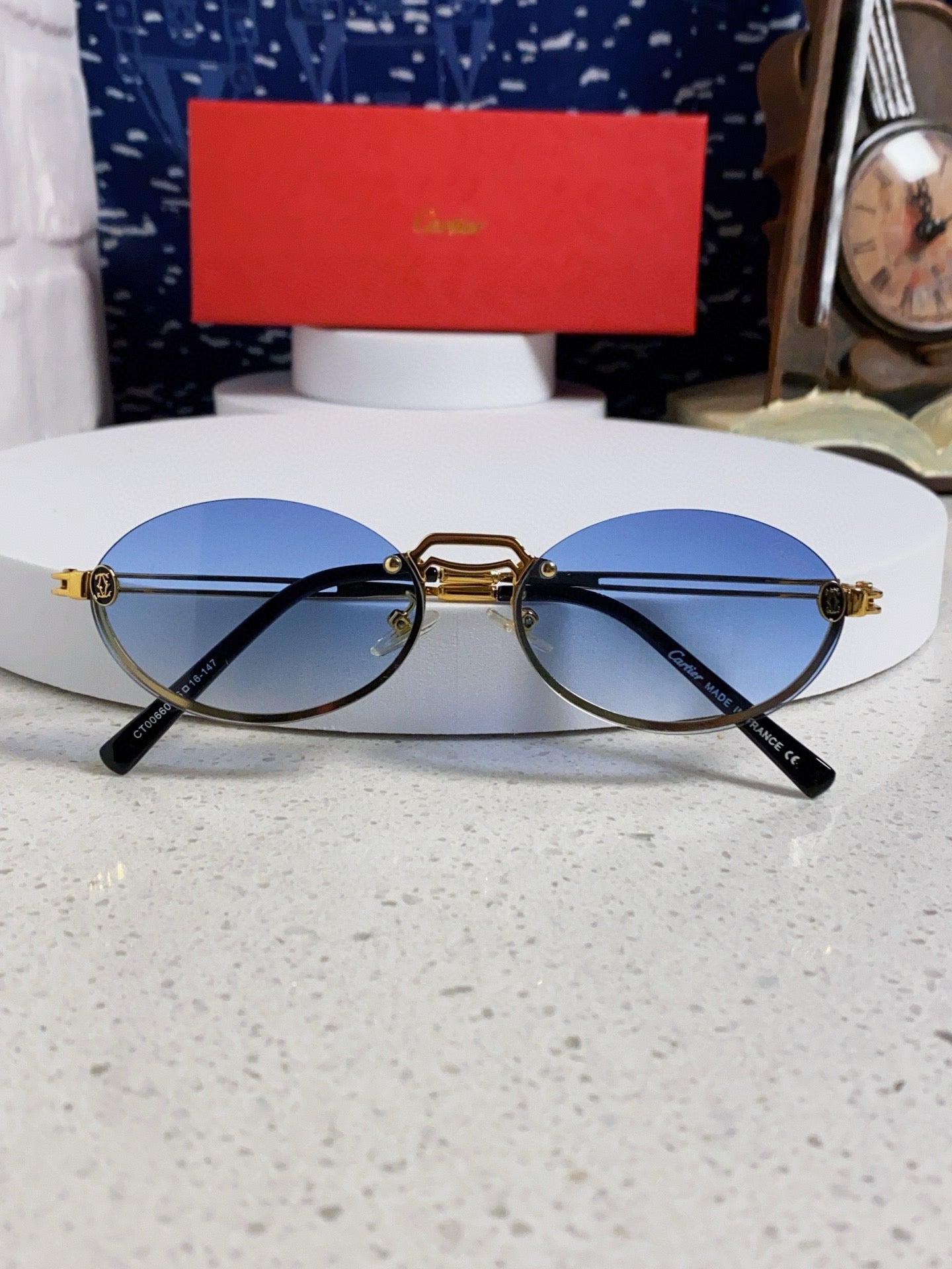 Cartier Lightweight Rimless Blue Lens Sunglasses for Men & Women - 382797 - detail image 10
