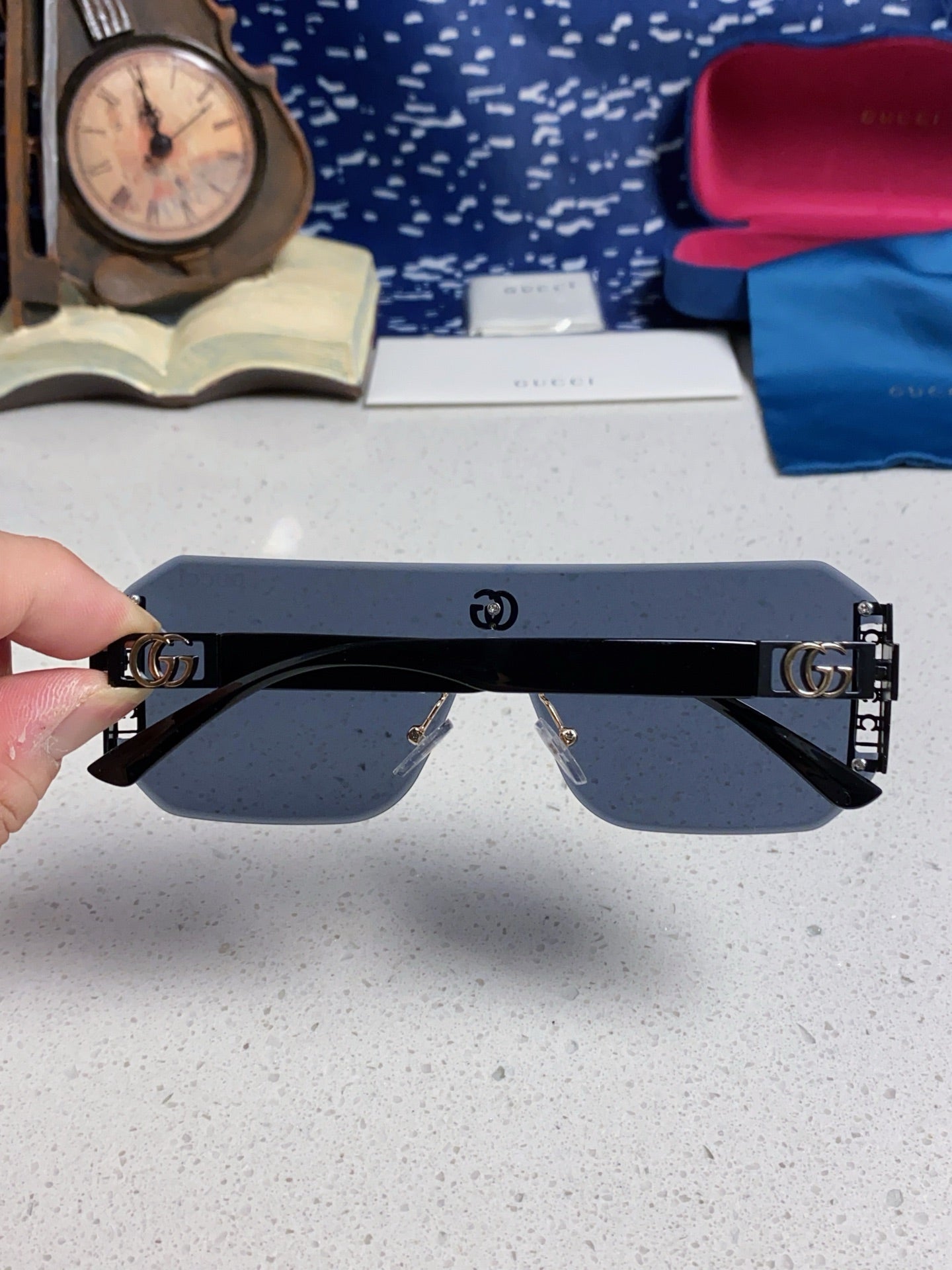 Gucci Polarized Rimless Blue Lens Sunglasses for Men & Women - 382057 - detail image 5