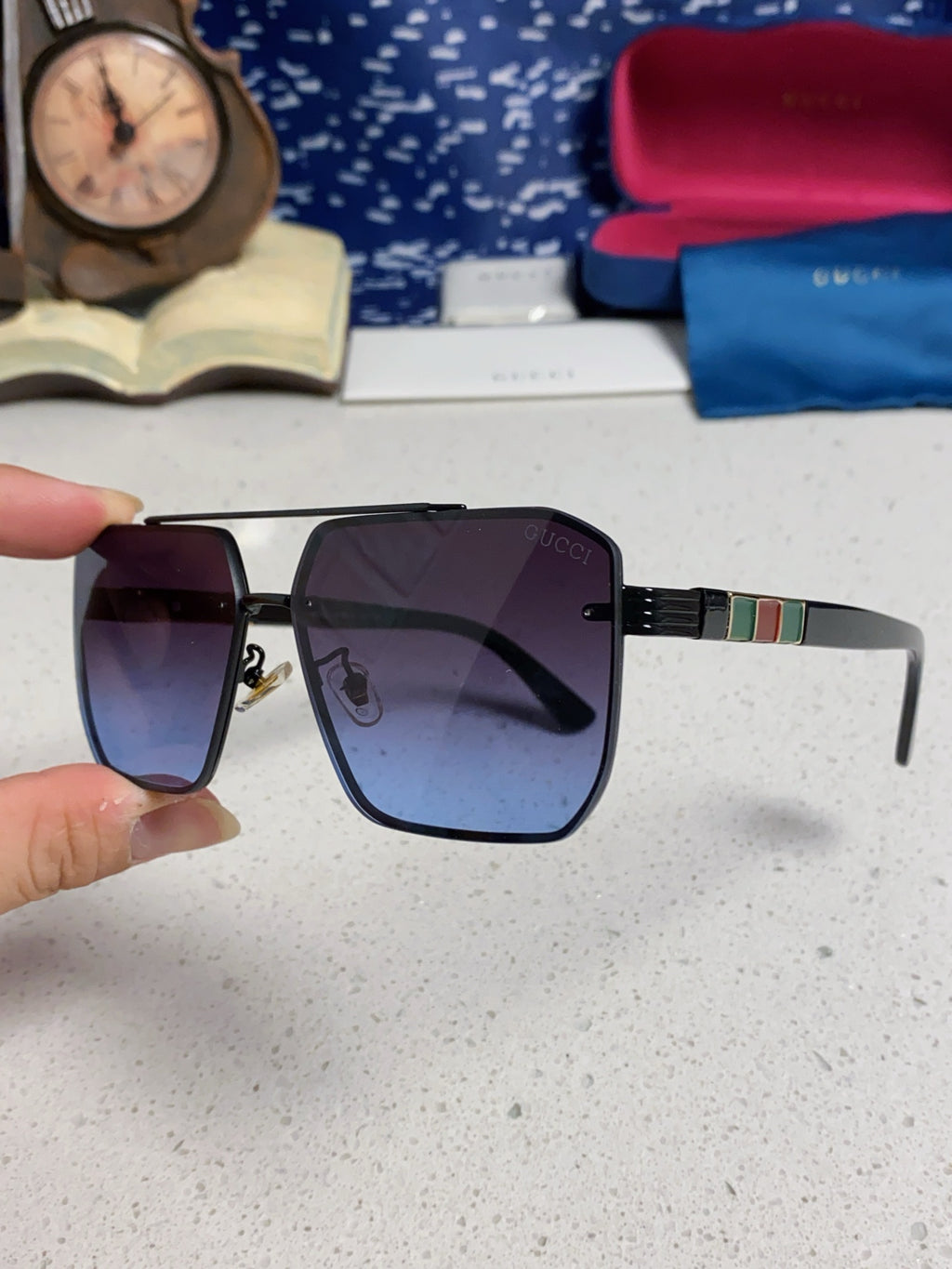 Gucci Polarized Rimless Blue Lens Sunglasses for Men & Women - 382058 - detail image 6